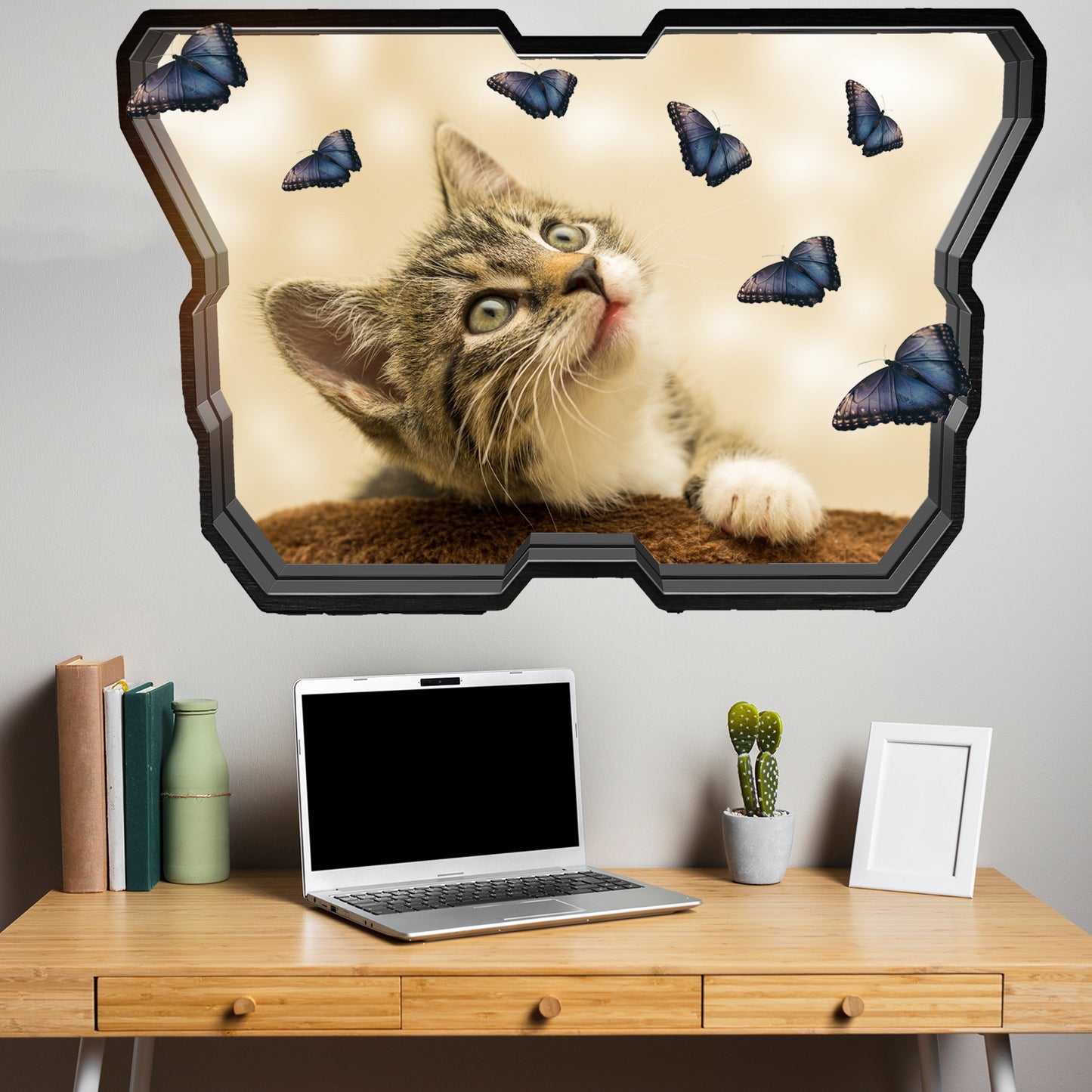 Cute Kitten and butterflies wall sticker mural decal