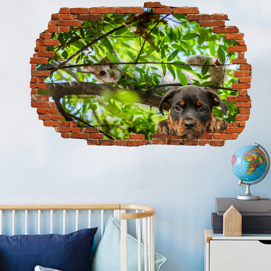 Cute Kitten and puppy wall sticker mural decal