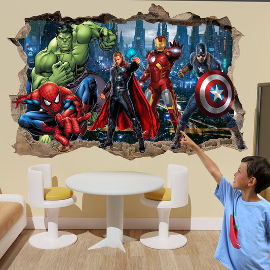 Extra Big Avengers Wall Sticker Spiderman Hulk Thor Captain America Poster Office Nursery Room Decor Decal Mural QO5