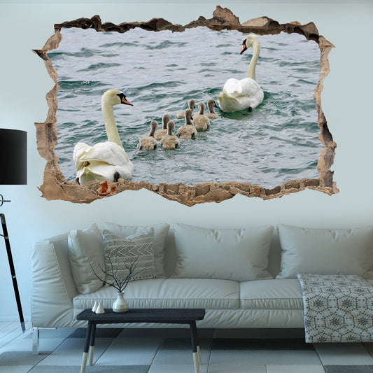 Swan and Cygnets Wall Sticker Poster Mural Decal