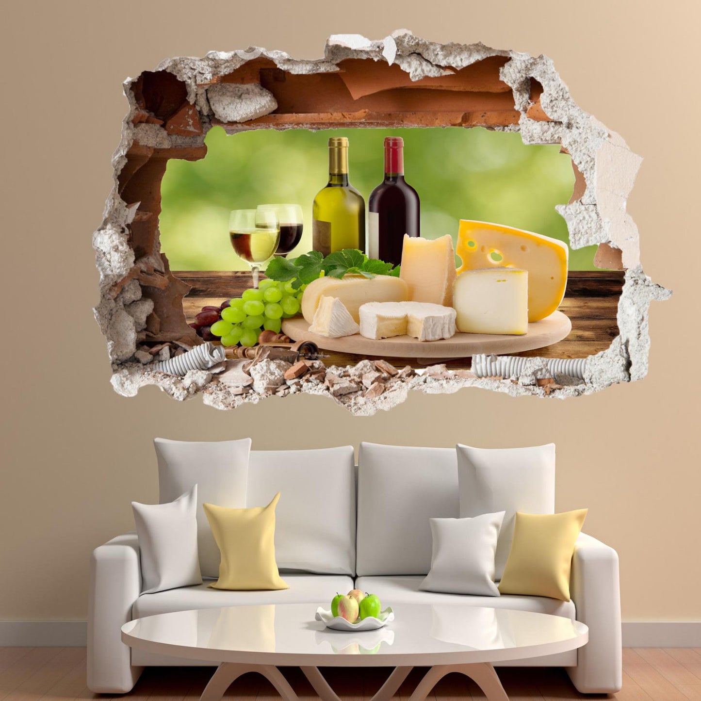 Luxury Cheese Grapes Wine Wall Stickers 3d Art Mural Room Office Shop Decor SB9