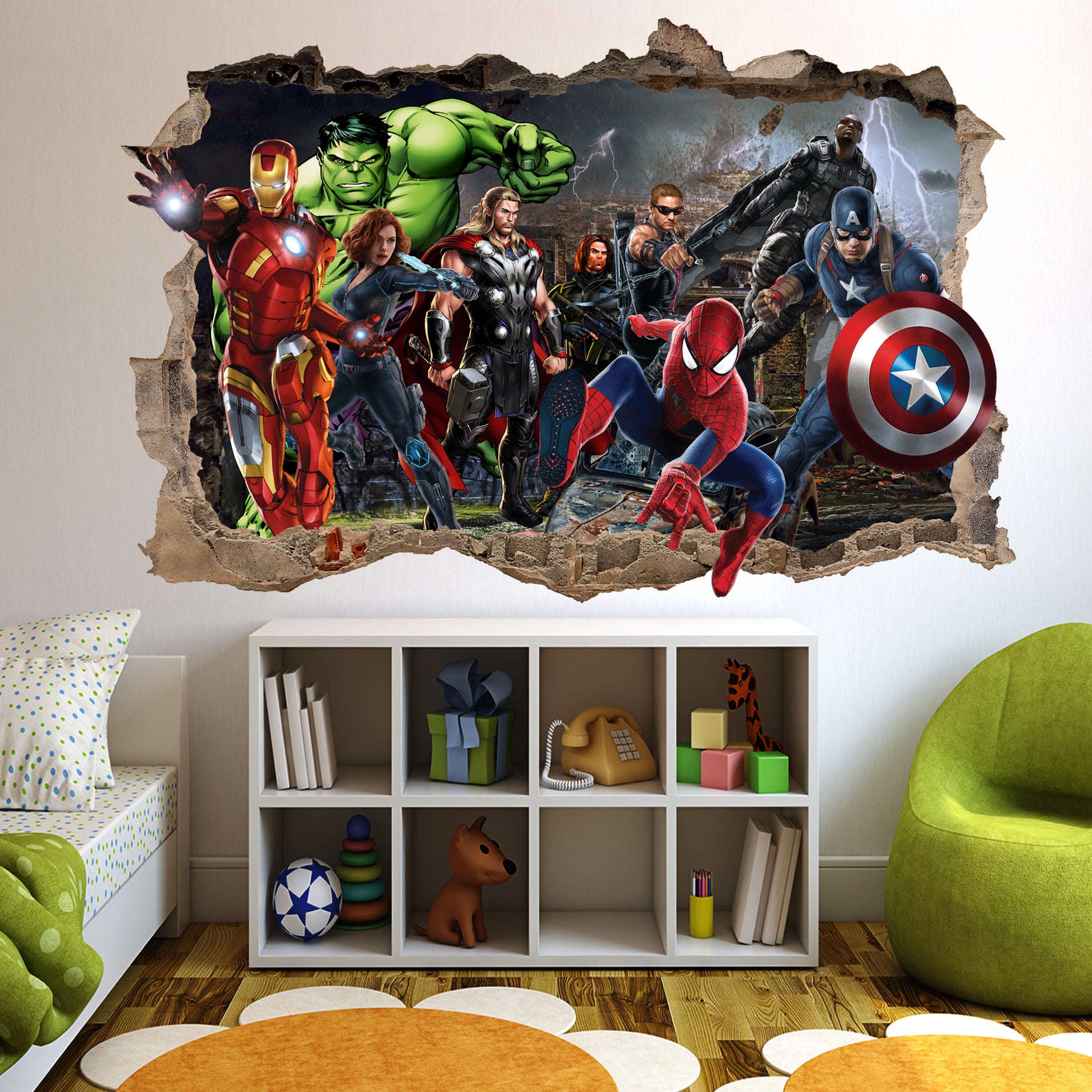 Superheroes Avengers Captain America Spiderman Ironman Wall Sticker 3D Art Poster
