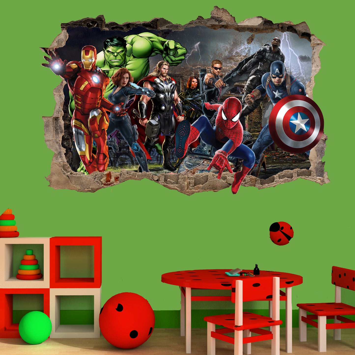 Superheroes Avengers Captain America Spiderman Ironman Wall Sticker 3D Art Poster