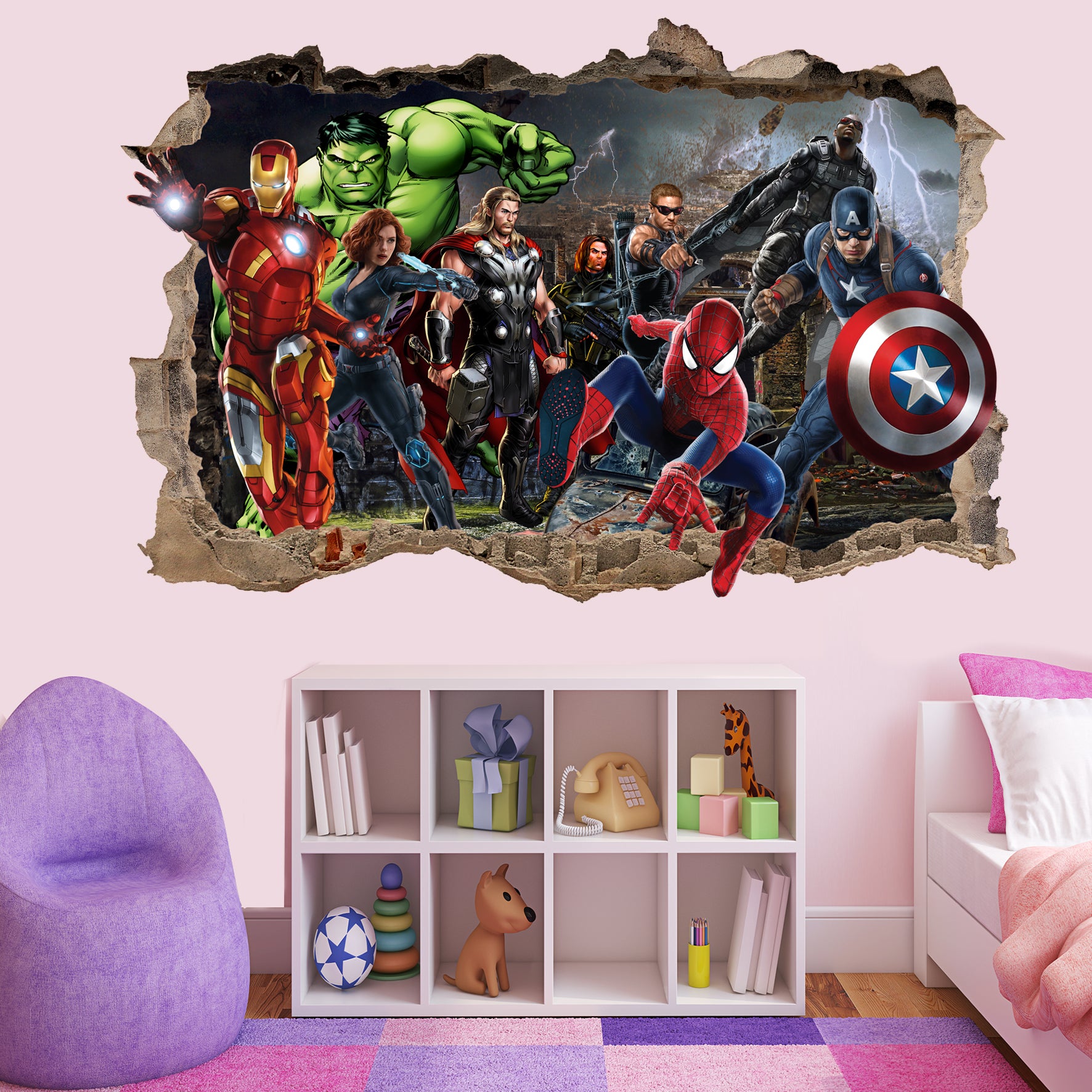 Superheroes Avengers Captain America Spiderman Ironman Wall Sticker 3D Art Poster Mural Decal