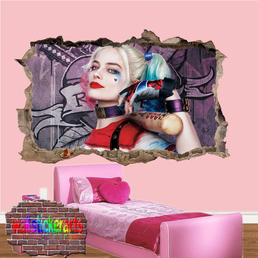 Superheroes Harley Quinn Wall Sticker 3d Art Poster Room Office Nursery Decor Decal Mural A11