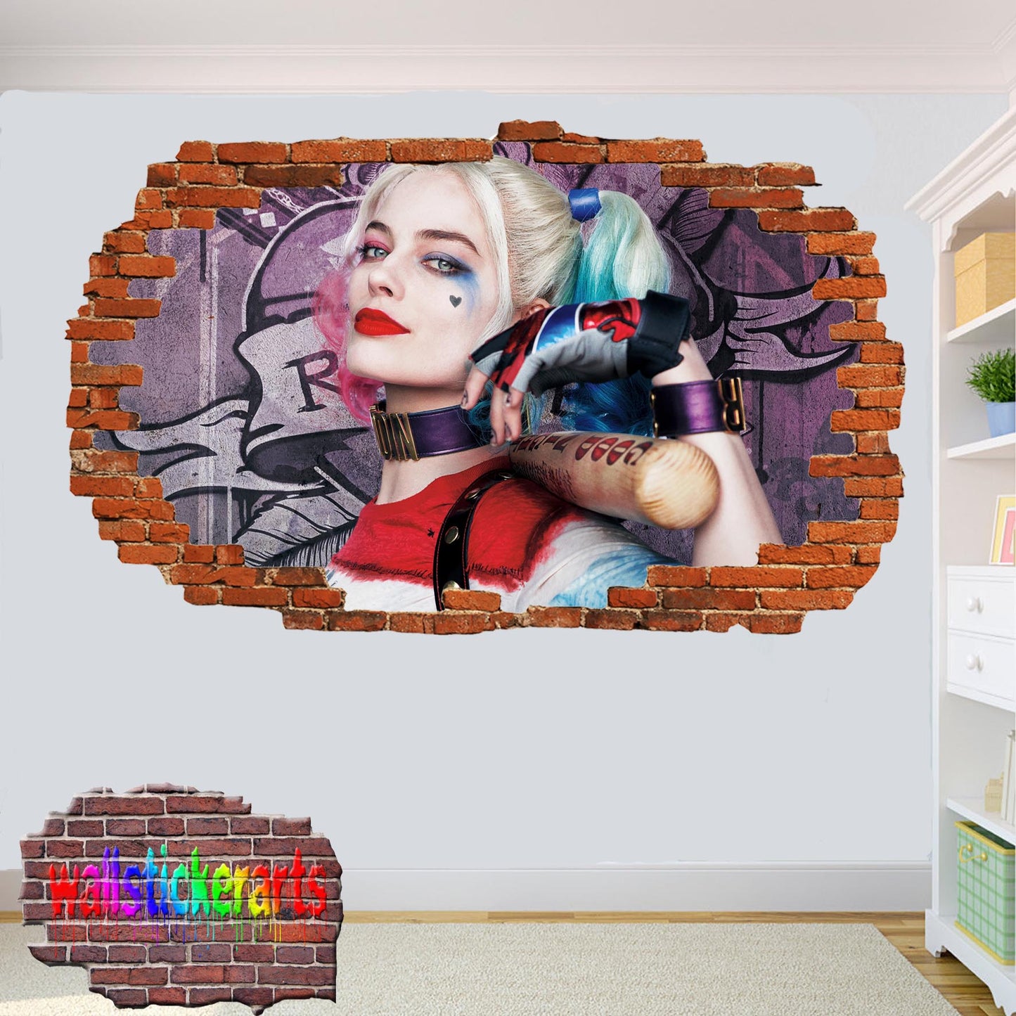 Superheroes Harley Quinn Wall Sticker 3d Art Poster Room Office Nursery Decor Decal Mural A12
