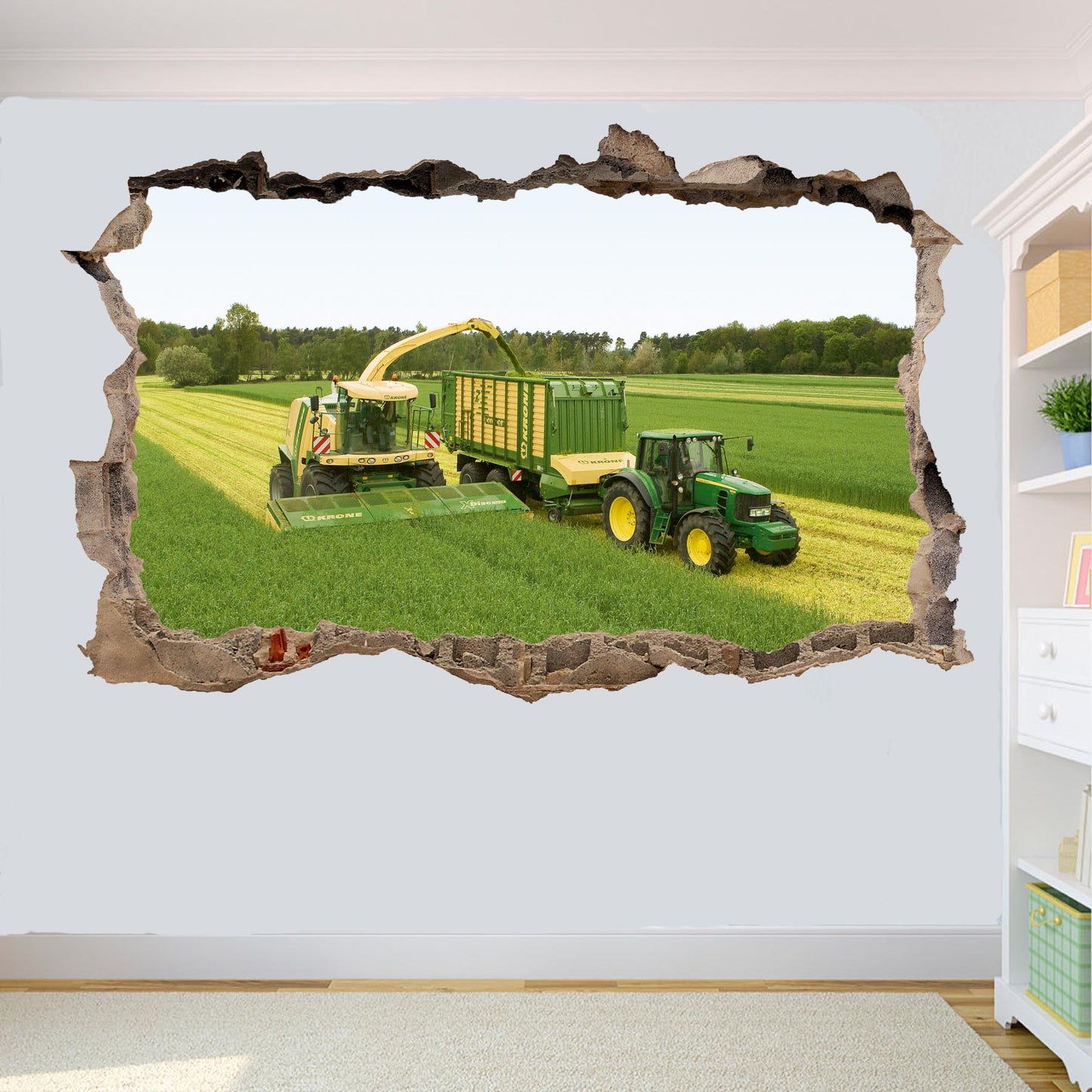 AGRICULTURAL MACHINERY KRONE AND JOHN DEERE TRACTOR COMBINE HARVESTER WALL STICKER