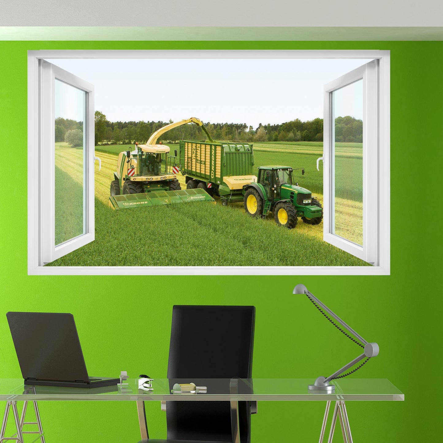 AGRICULTURAL MACHINERY KRONE AND JOHN DEERE TRACTOR COMBINE HARVESTER WALL STICKER