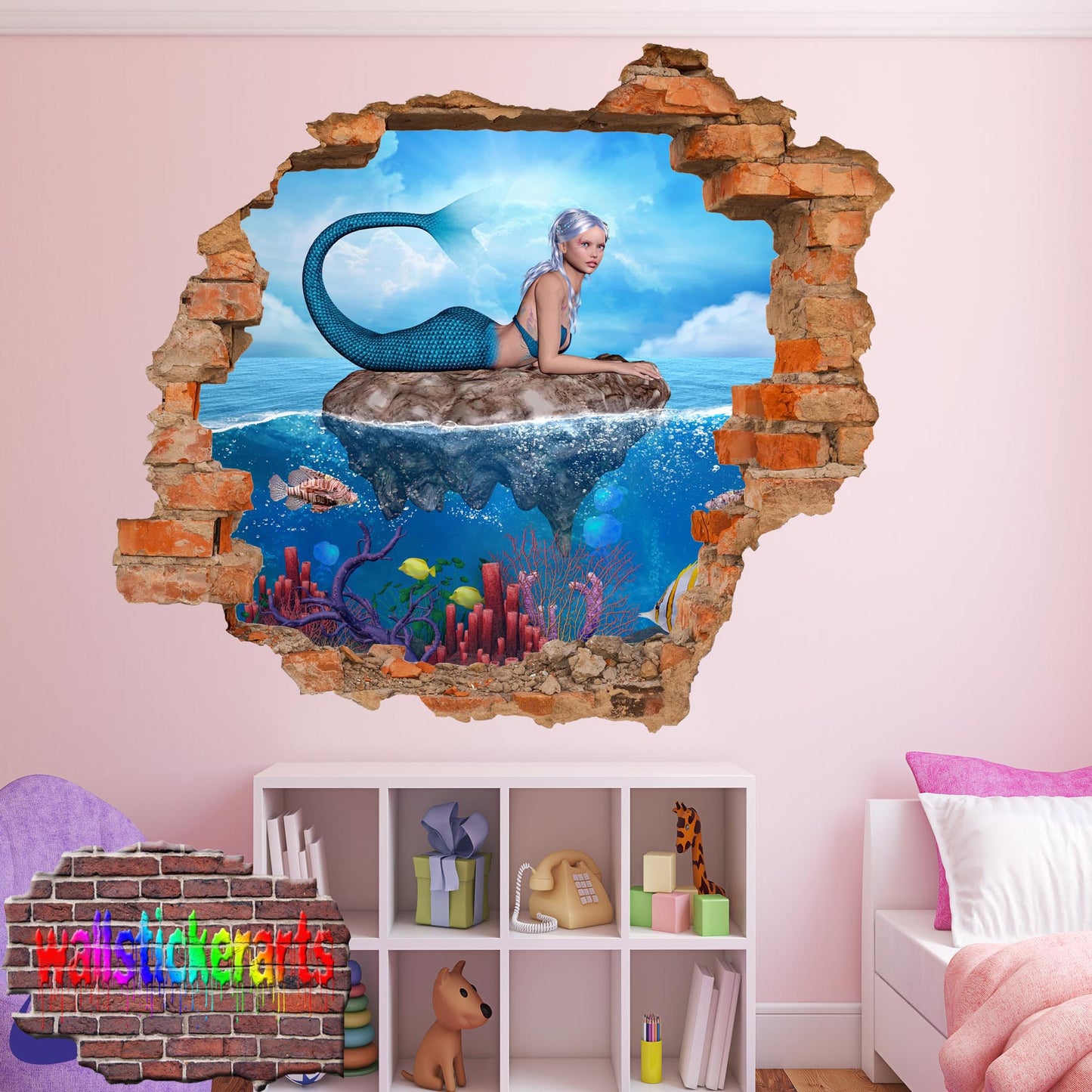 Mermaid Coral Fish 3d Art Wall Sticker Room Office Nursery Decor Decal Mural VB1