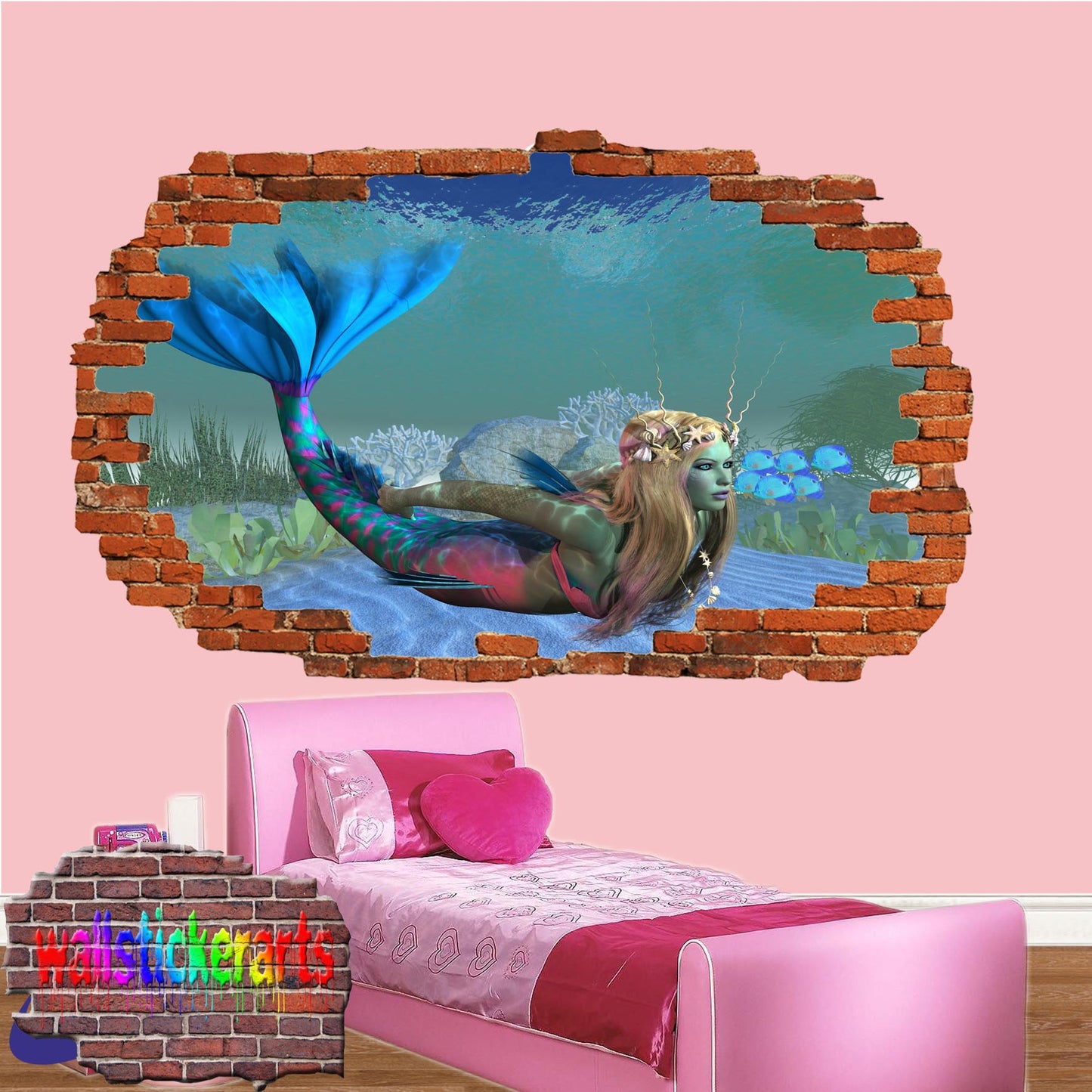 Mermaid Swimming 3d Art Wall Sticker Room Office Nursery Decor Decal Mural VB2