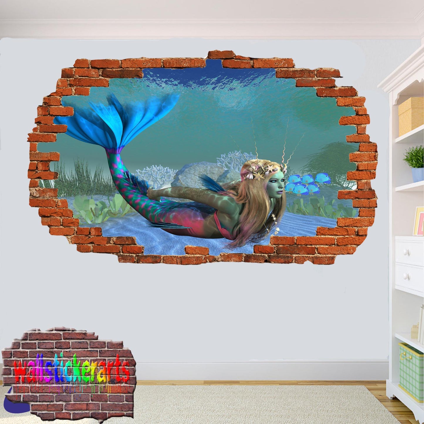 Mermaid Swimming 3d Art Wall Sticker Room Office Nursery Decor Decal Mural VB2