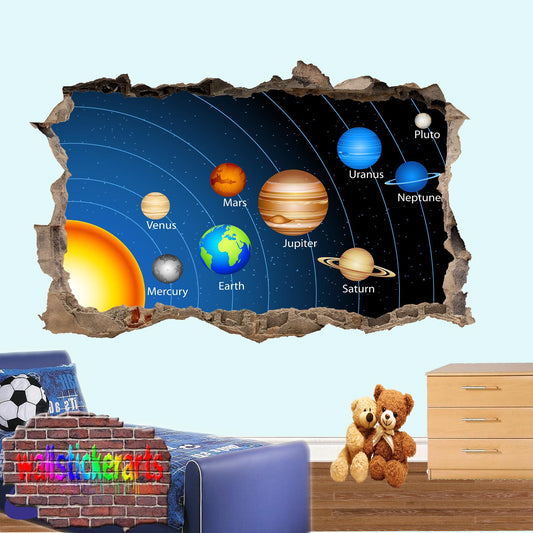 Solar System Planets Art 3d Effect Wall Sticker Room Office Nursery Shop Decor Decal Mural VB3