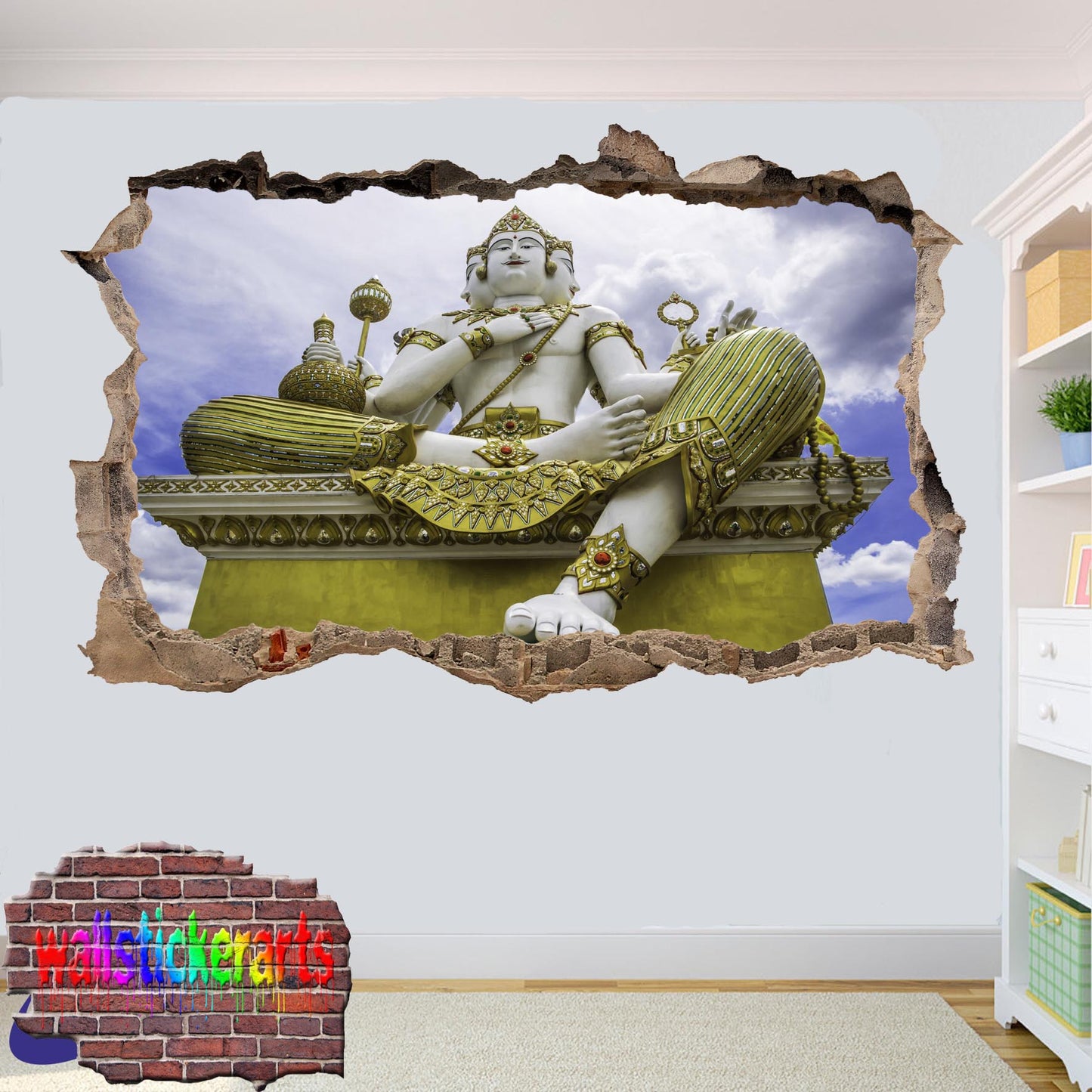 Hinduism Hindu God 3d Art Smashed Effect Wall Sticker Room Office Nursery Shop Decoration Decal Mural VE0