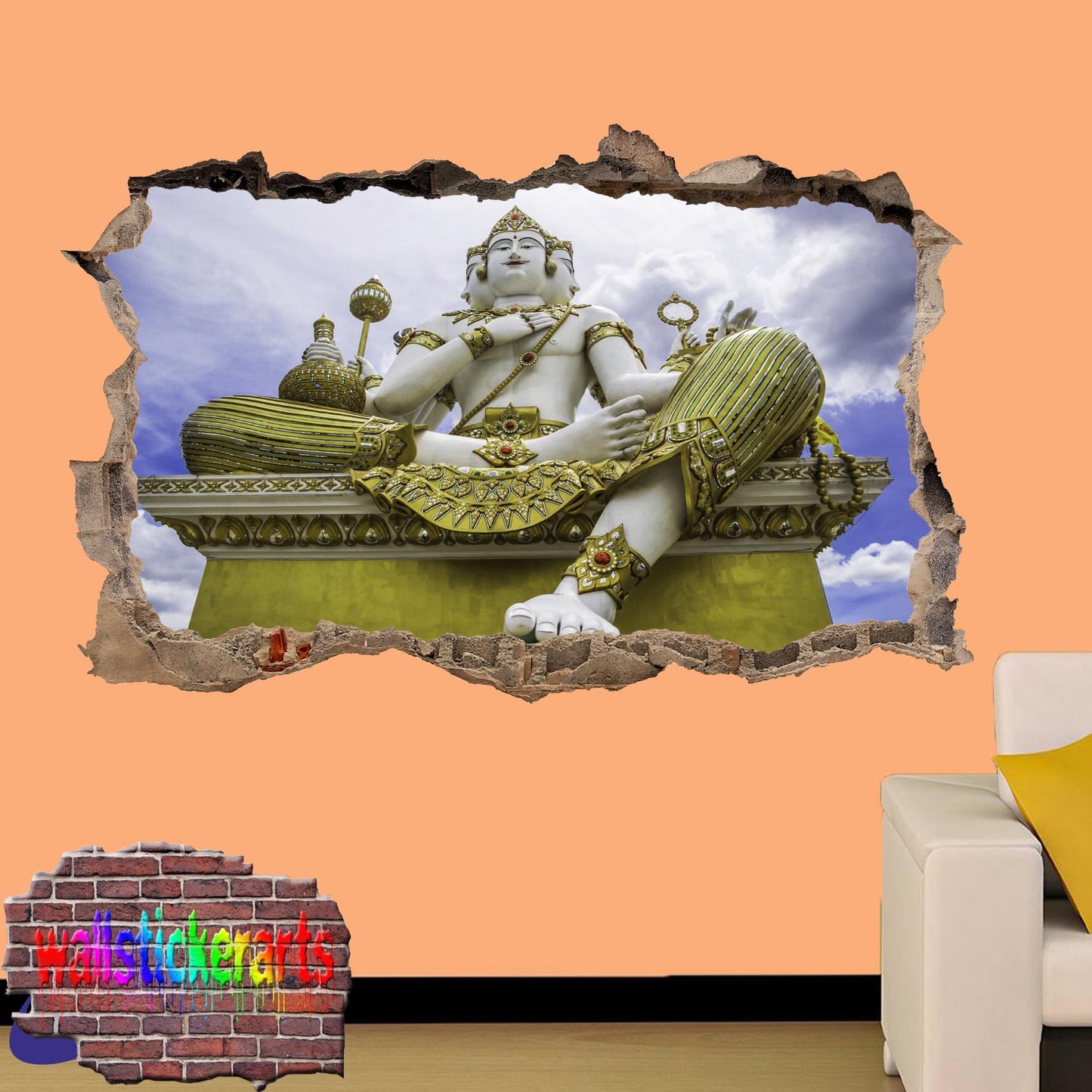 Hinduism Hindu God 3d Art Smashed Effect Wall Sticker Room Office Nursery Shop Decoration Decal Mural VE0