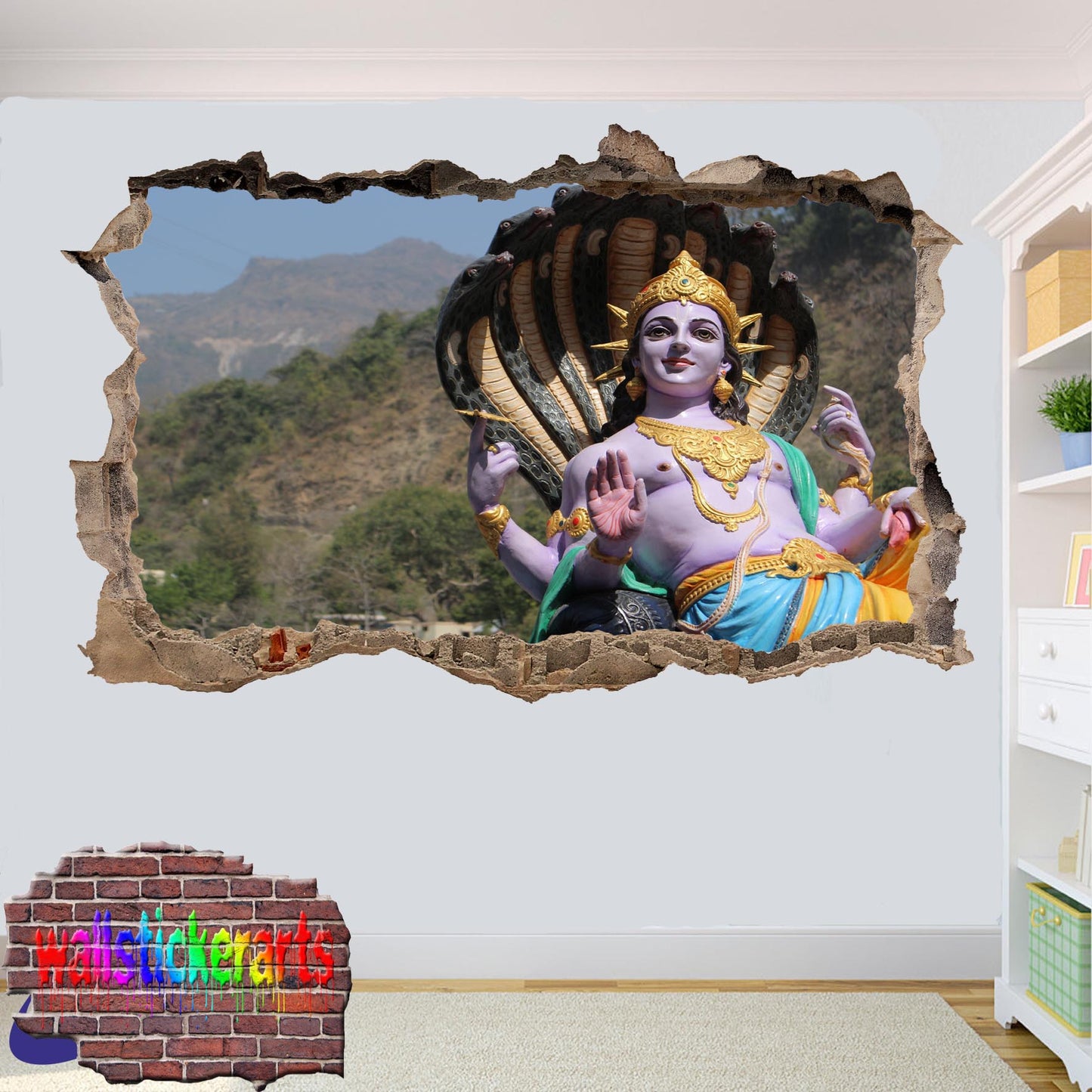 Hinduism Hindu God 3d Art Smashed Effect Wall Sticker Room Office Nursery Shop Decoration Decal Mural VF0