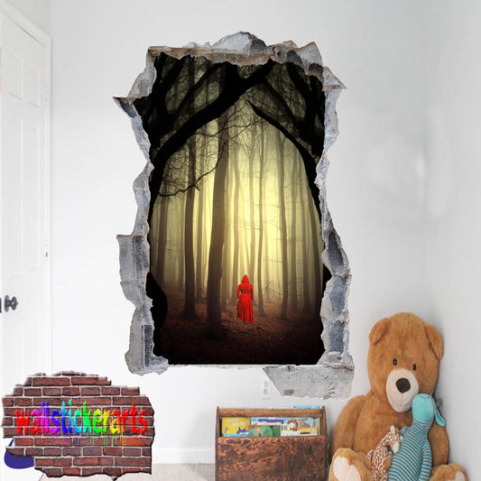 Red Hood Riding in Wood 3d Art Wall Sticker Room Office Nursery Decor Decal Mural VH6