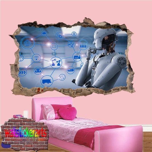 Ai Artificial Intelligence Robot Art 3d Effect Wall Sticker Room Office Nursery Shop Decoration Decal Mural VJ8