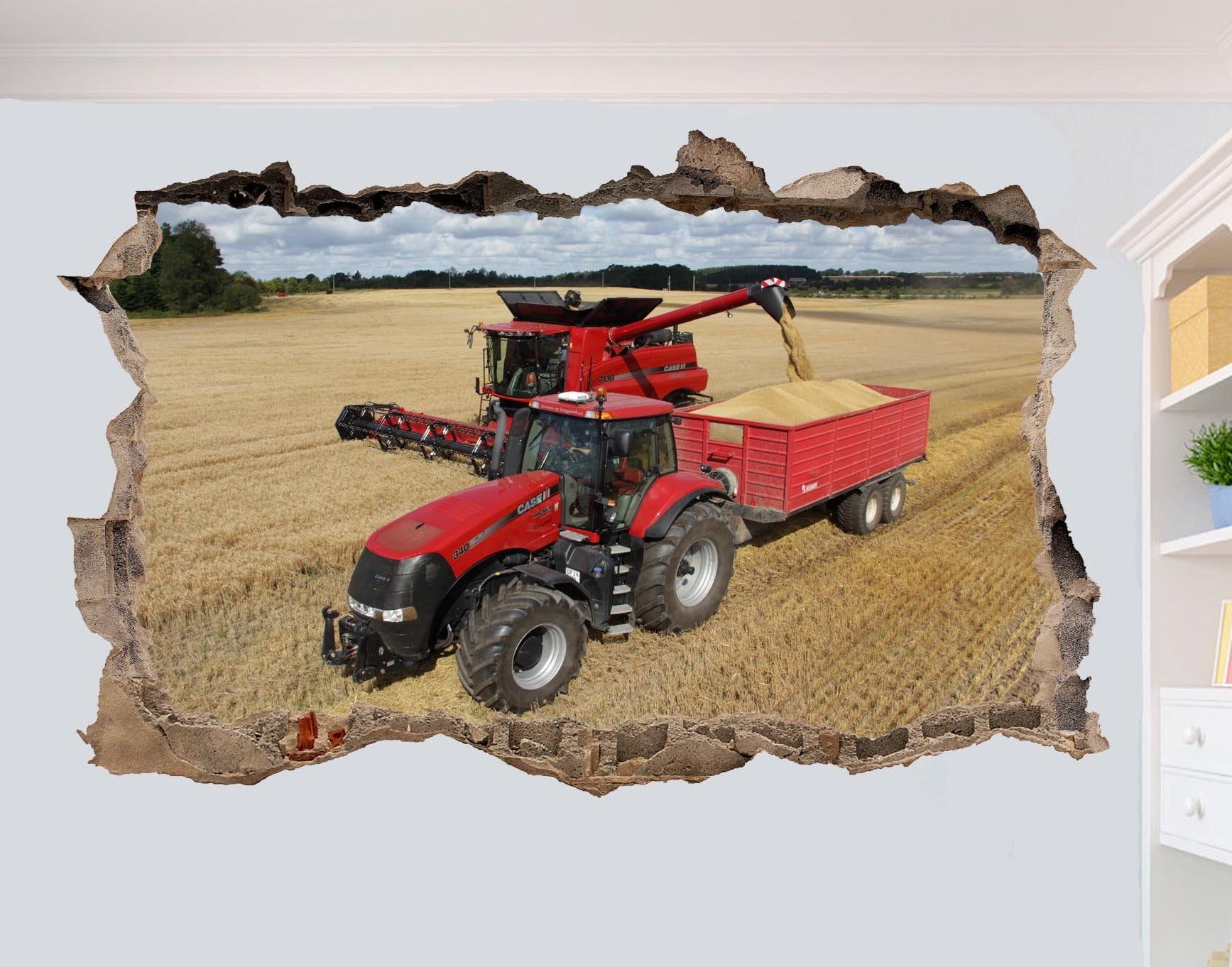 AGRICULTURAL MACHINERY CASE TRACTOR AND COMBINE HARVESTER WALL STICKER POSTER MURAL DECAL