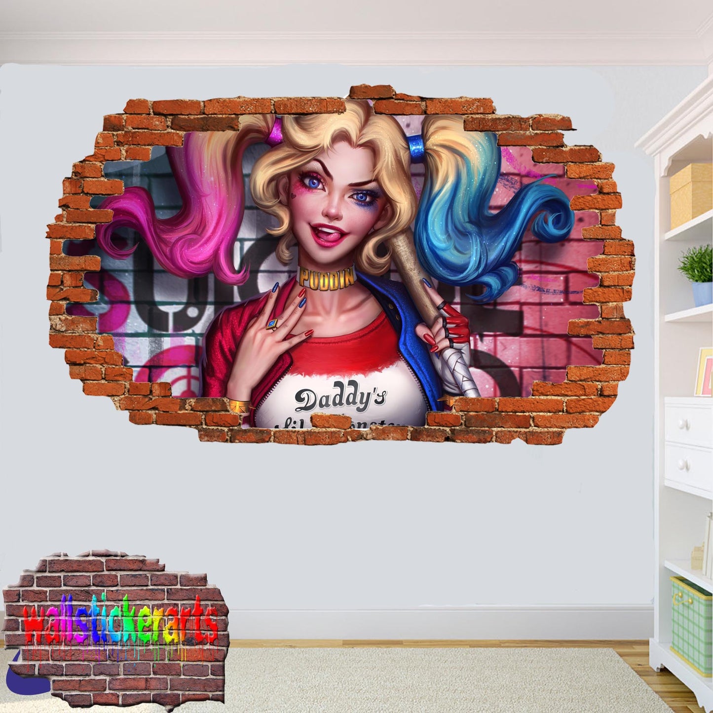 Superhero Harley Quinn Graffiti 3d Art Wall Sticker Room Office Nursery Decor Decal Mural XA9