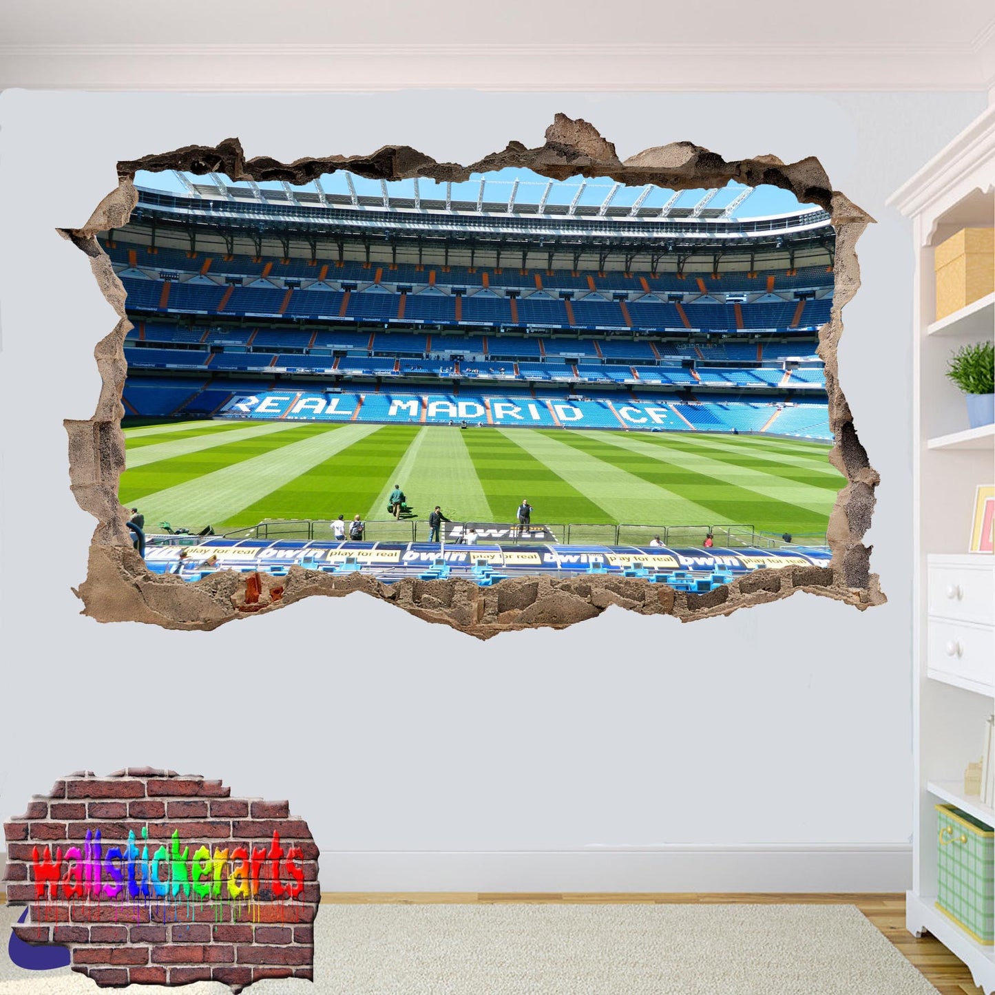 Real Madrid Football Stadium Bernabeu 3d Smashed Wall Sticker Room Decor Decal Mural XE1