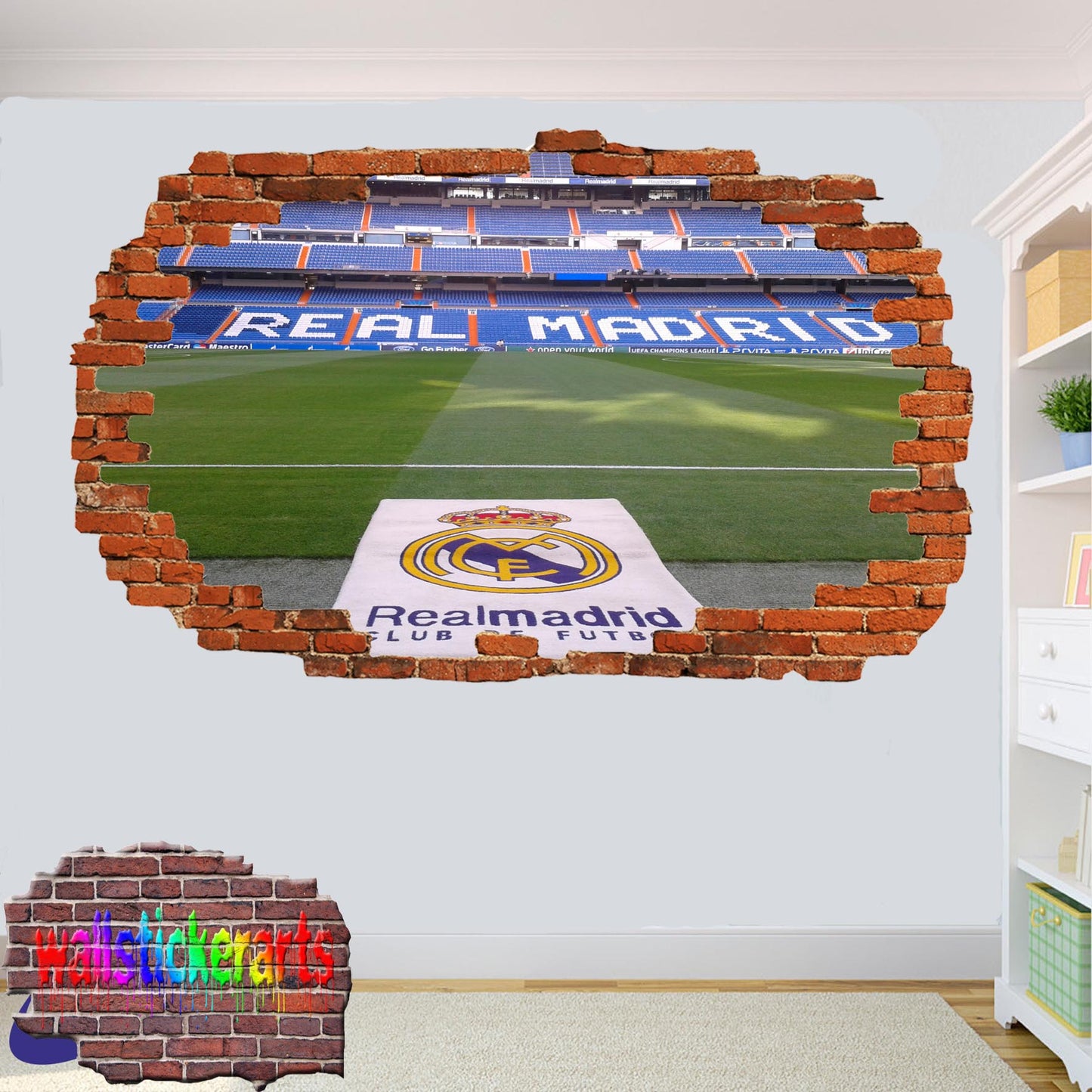 Real Madrid Football Stadium Bernabeu 3d Smashed Wall Sticker Room Decor Decal Mural XE7
