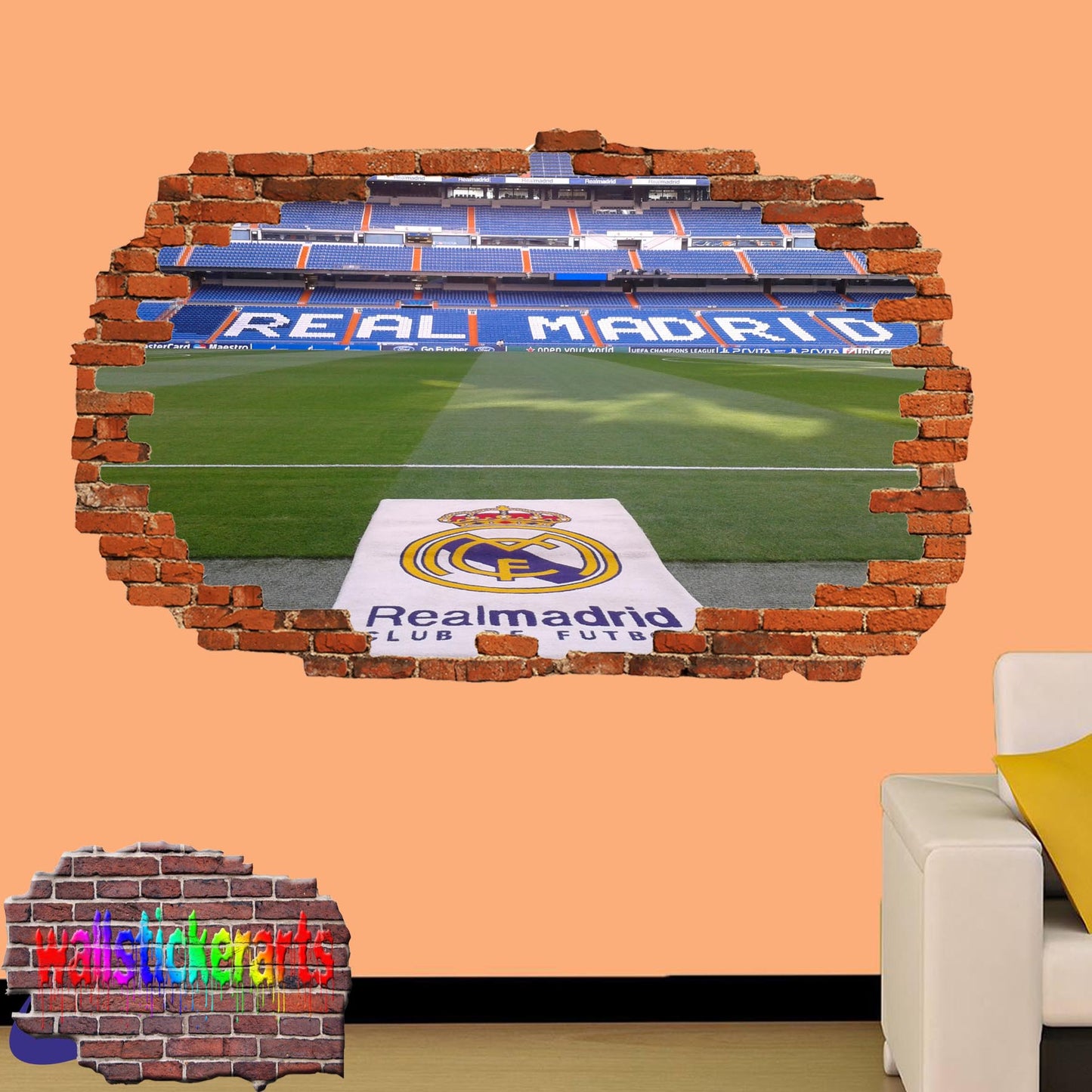 Real Madrid Football Stadium Bernabeu 3d Smashed Wall Sticker Room Decor Decal Mural XE7