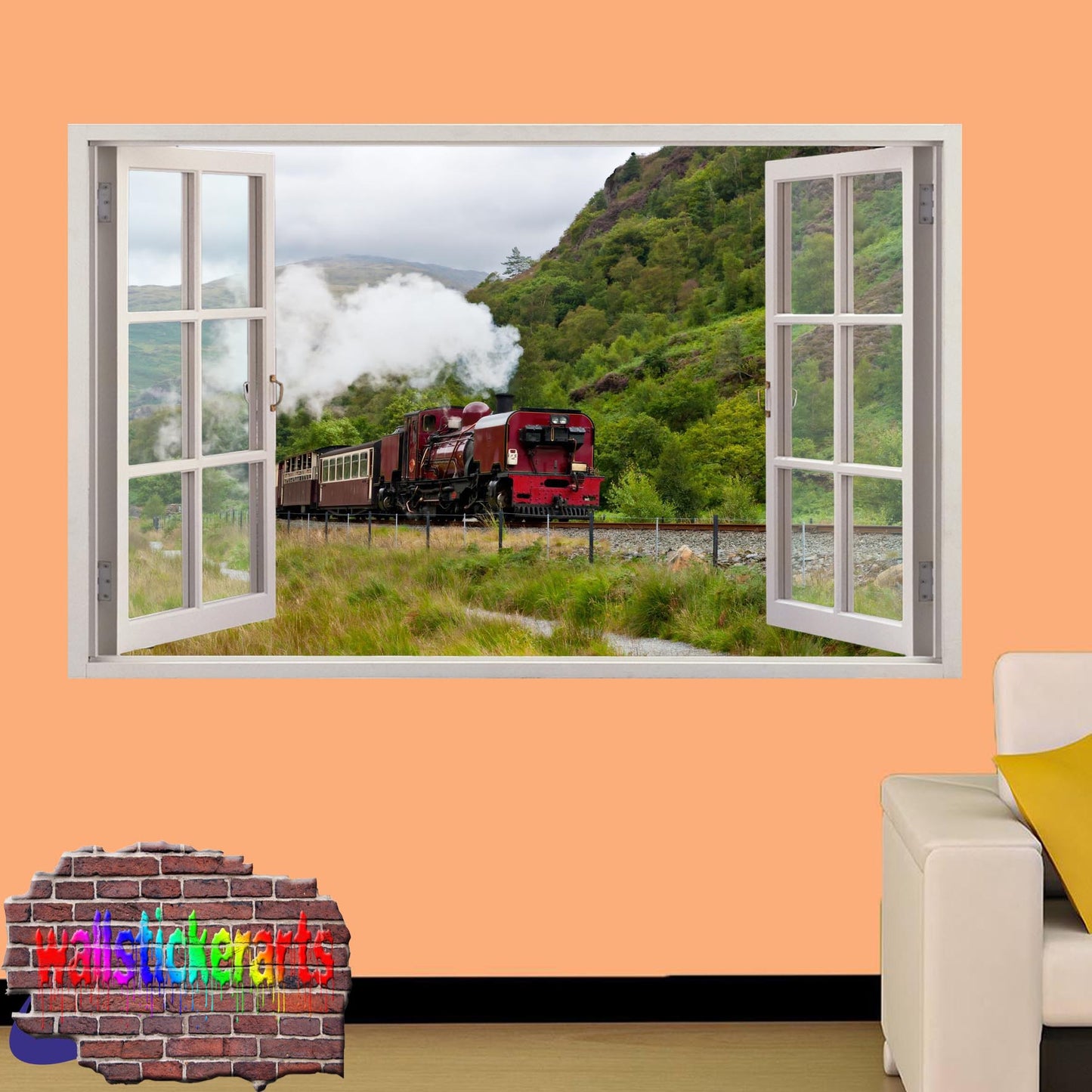 Snowdonia Train Mountain 3d Art Smashed Effect Wall Sticker Room Office Nursery Shop Decoration Decal Mural XF9