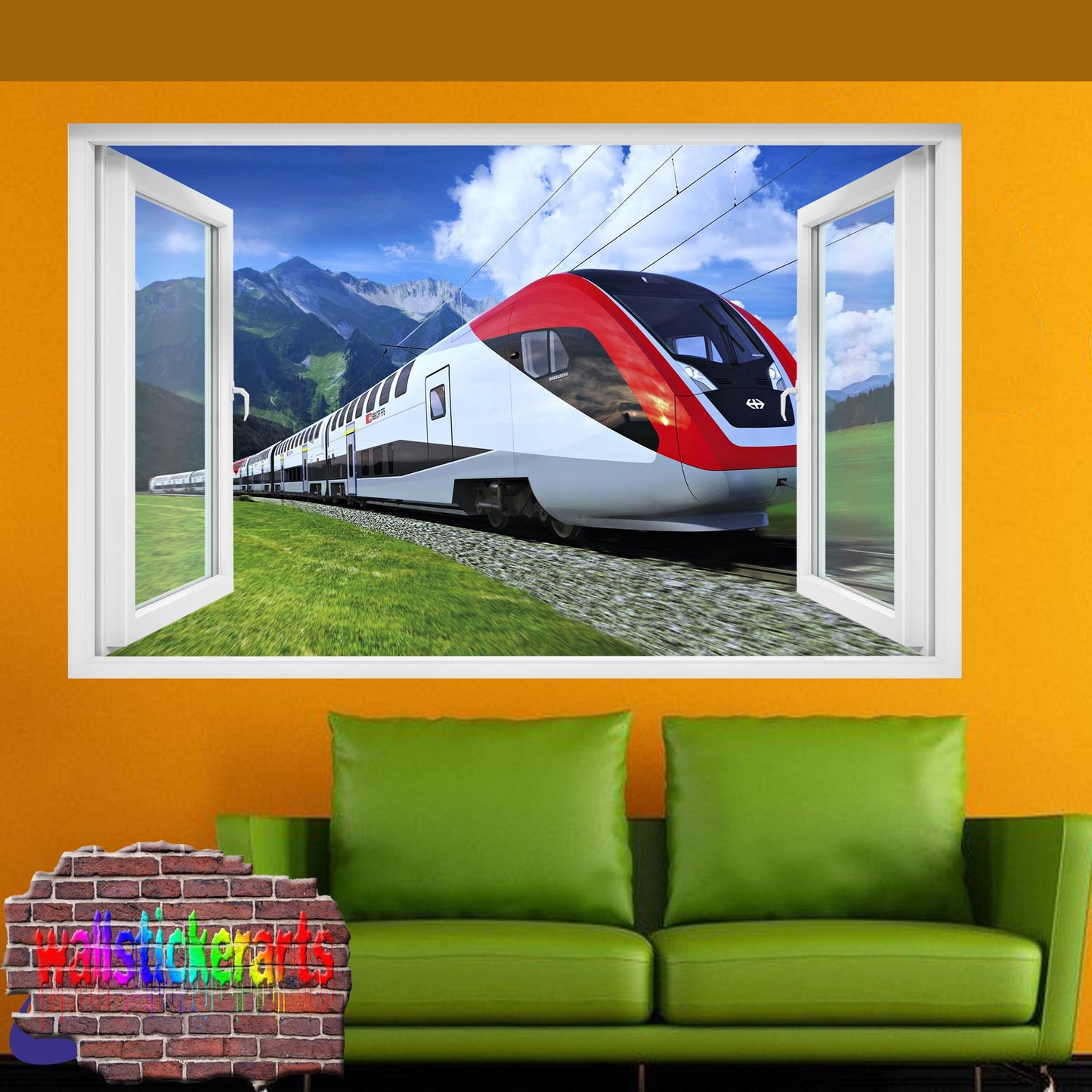 Fast Track Modern Train 3d Art Smashed Effect Wall Sticker Room Office Nursery Shop Decoration Decal Mural XH0