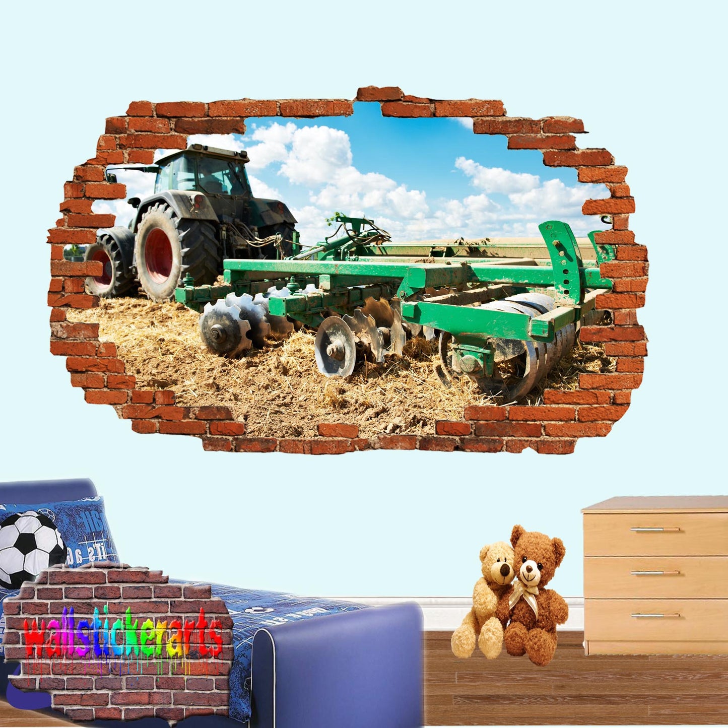 TRACTOR PLOWING FIELD AGRICULTURAL FARMING TOOLS POSTER WALL STICKER