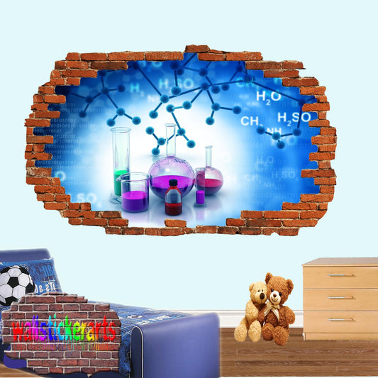 Chemistry Lab Molecules 3d Art Smashed Effect Wall Sticker Room Office Nursery Shop Decoration Decal Mural XW0