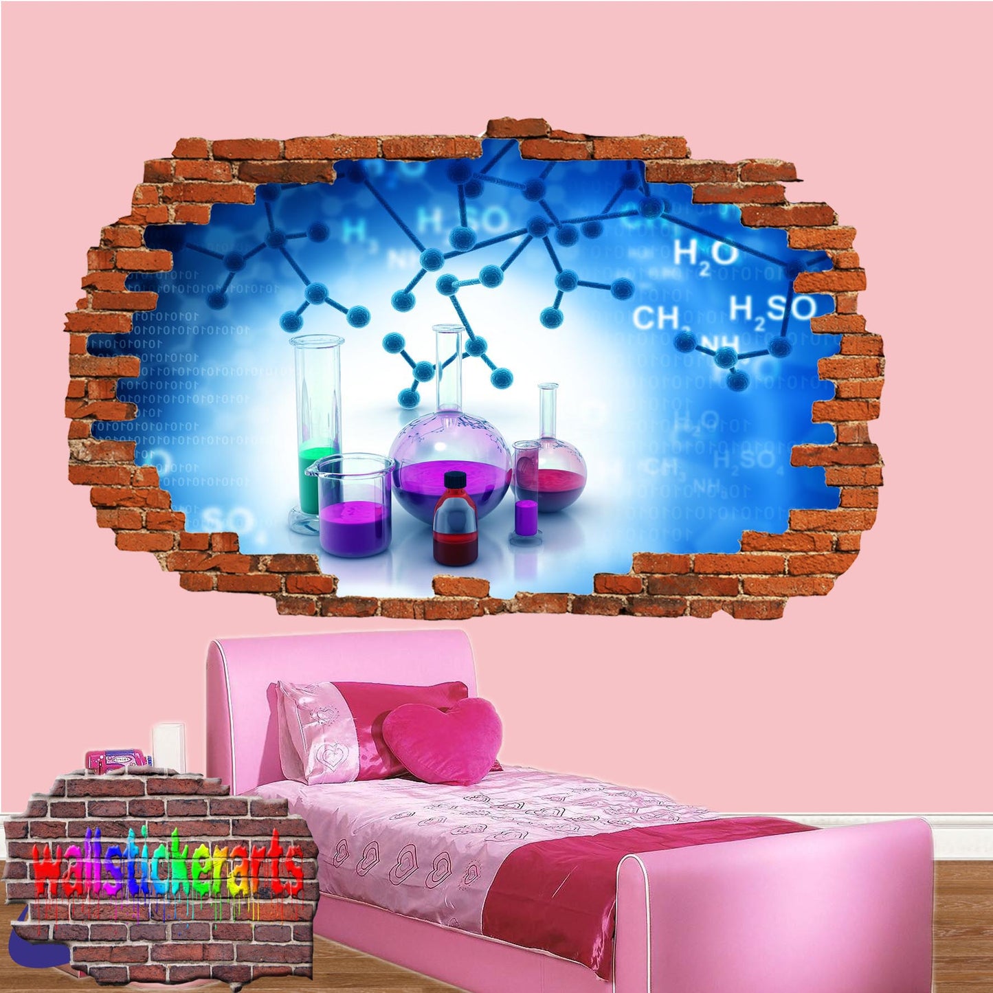 Chemistry Lab Molecules 3d Art Smashed Effect Wall Sticker Room Office Nursery Shop Decoration Decal Mural XW0