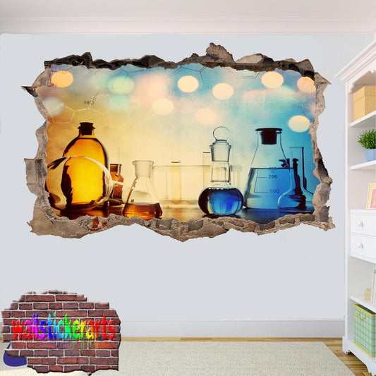 Chemistry Lab Chemicals 3d Art Smashed Effect Wall Sticker Room Office Nursery Shop Decoration Decal Mural XW2