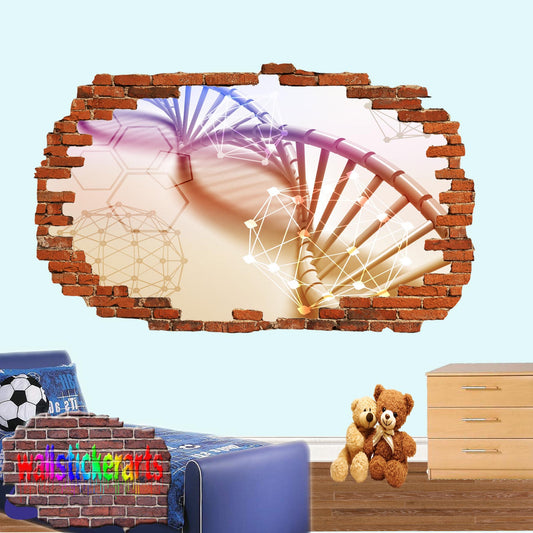 Biology Dna Structure Genetics Education 3d Art Smashed Effect Wall Sticker Room Office Nursery Shop Decoration Decal Mural XZ2
