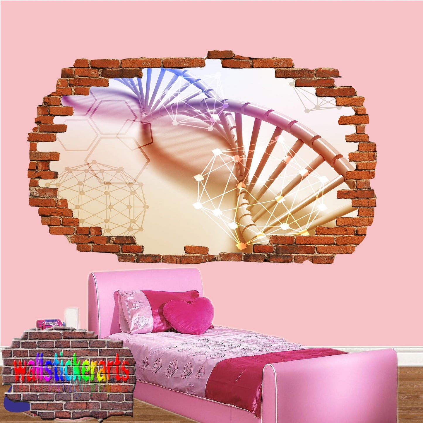 Biology Dna Structure Genetics Education 3d Art Smashed Effect Wall Sticker Room Office Nursery Shop Decoration Decal Mural XZ2