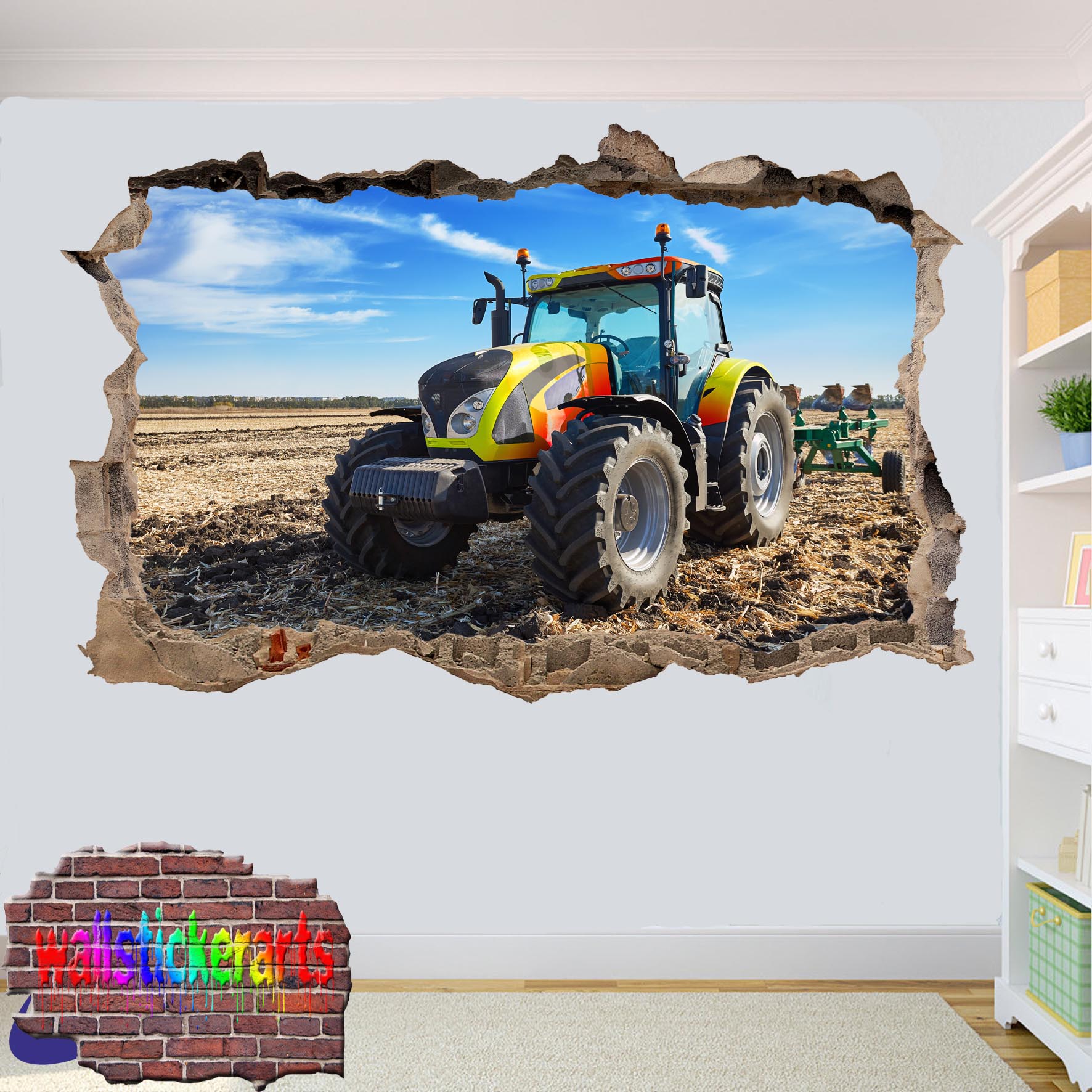 COLORFUL TRACTOR AGRICULTURAL TOOLS WALL STICKER