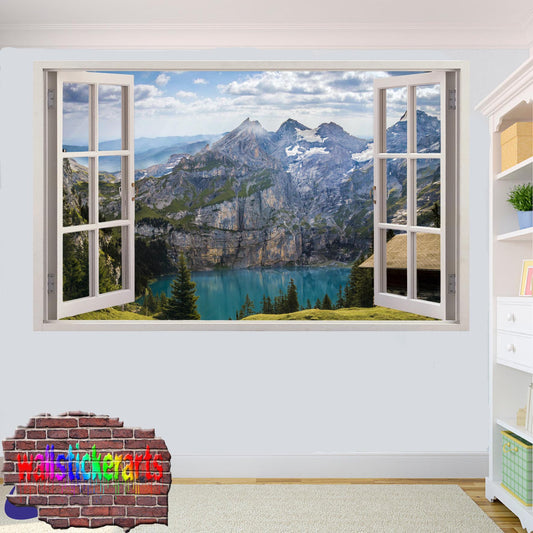 Blue Lake Snowy Mountains Forest 3d Art Wall Sticker Mural Room Office Shop Decoration Decal YB0