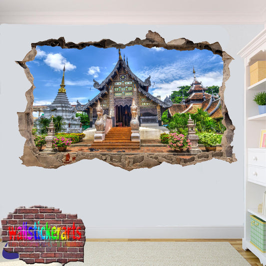 Buddhism Buddhist Temple 3d Art Smashed Effect Wall Sticker Room Office Nursery Shop Decoration Decal Mural YB2
