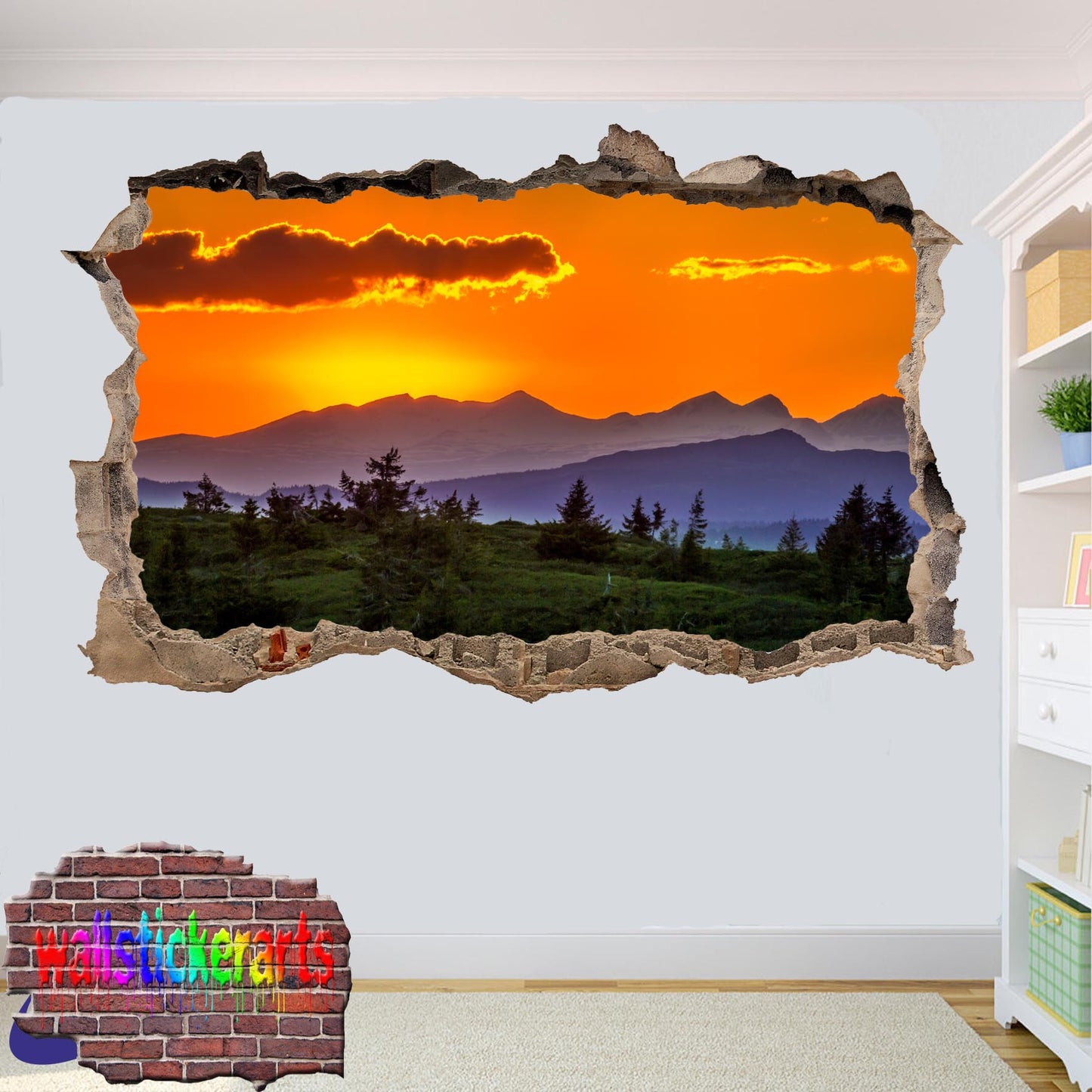 Mountains Majestic Sunset 3d Art Wall Sticker Mural Room Office Shop Decoration Decal YC0