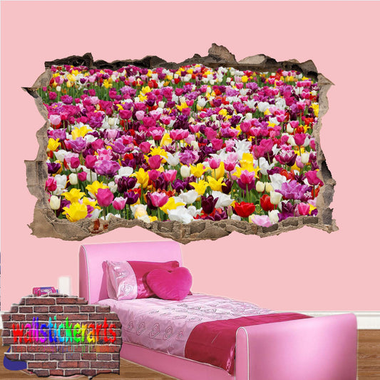 Colorful Tulips Flower Field 3d Art Wall Sticker Mural Room Office Shop Decoration Decal YC7