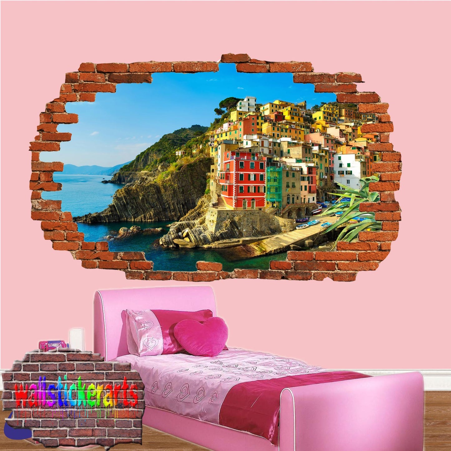 Italy Historic Positano Holiday Town 3d Art Smashed Effect Wall Sticker Room Office Nursery Shop Decor Decal Mural YD5