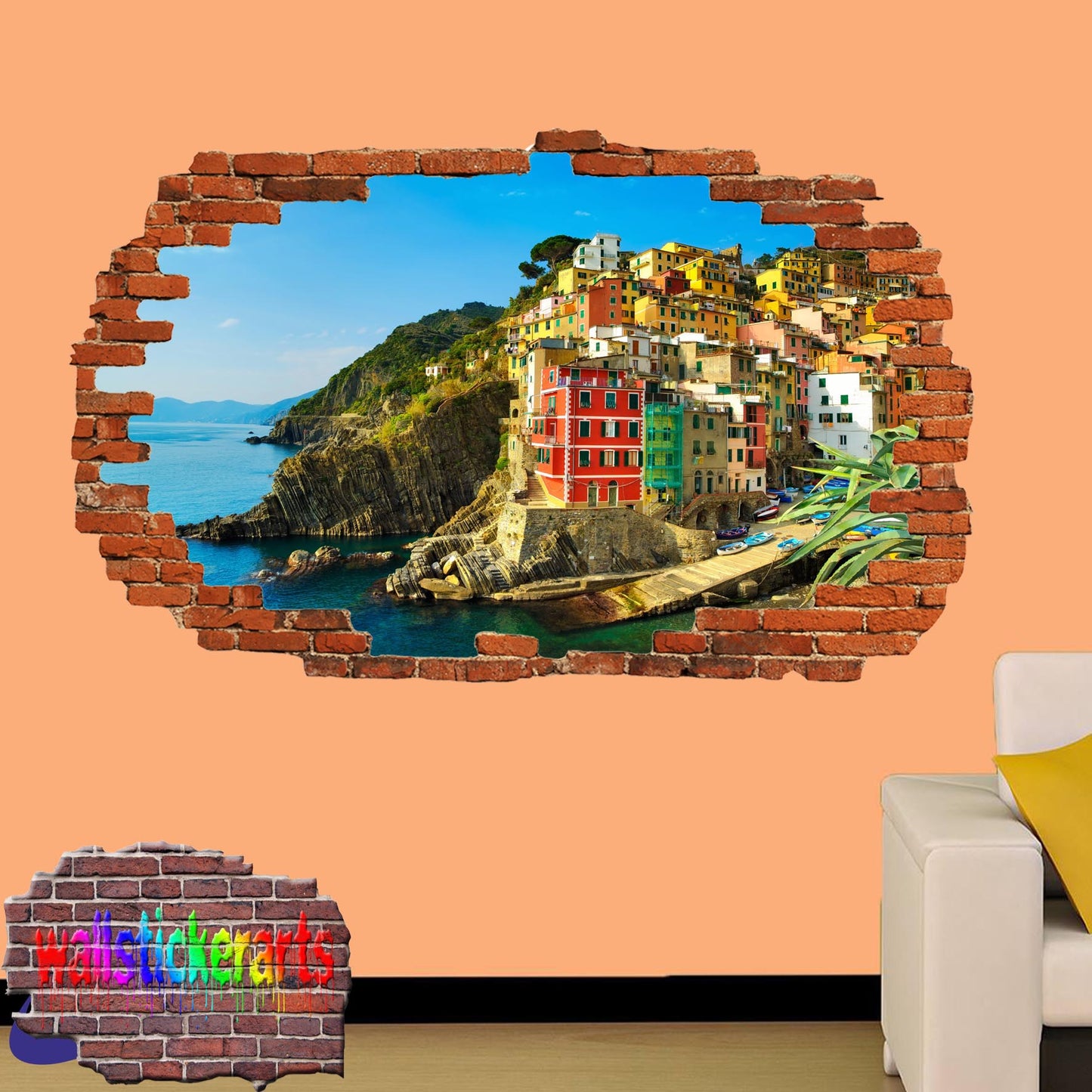 Italy Historic Positano Holiday Town 3d Art Smashed Effect Wall Sticker Room Office Nursery Shop Decor Decal Mural YD5