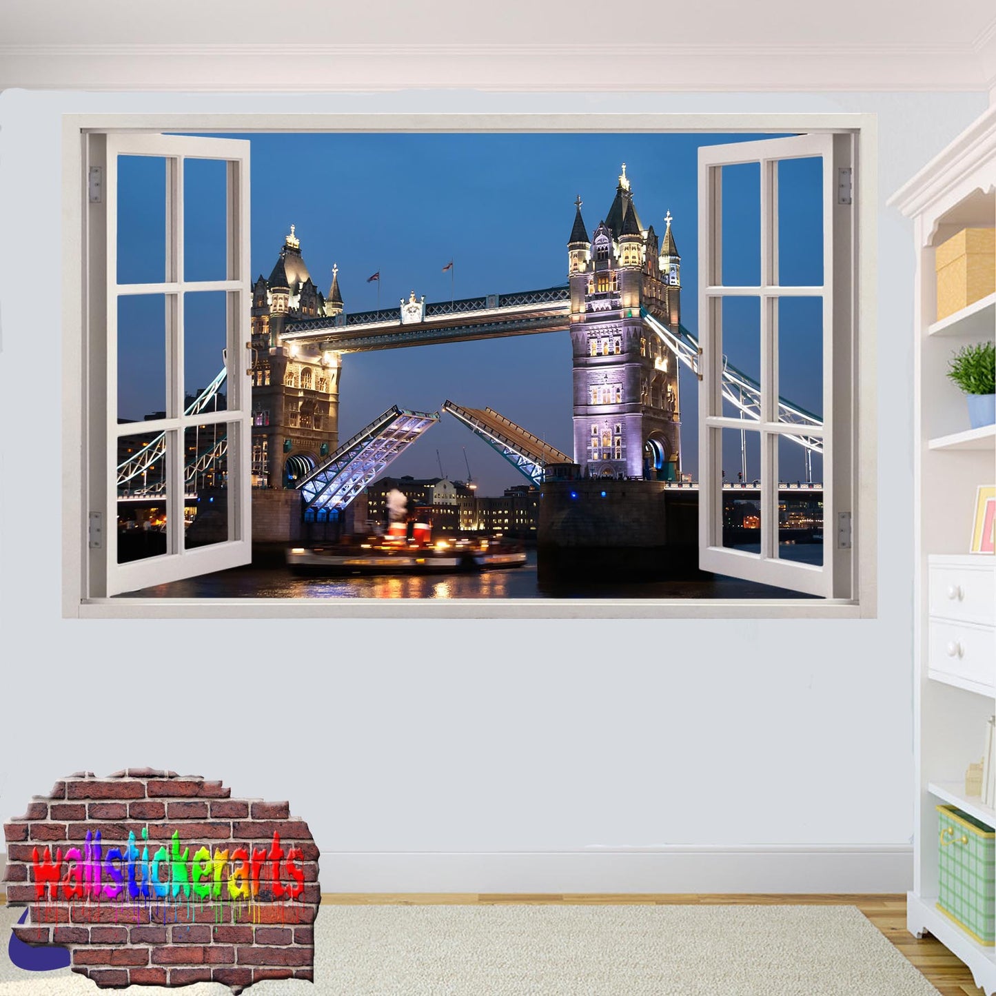 England London Bridge 3d Art Window Effect Wall Sticker Room Office Nursery Shop Decoration Decal Mural YD9