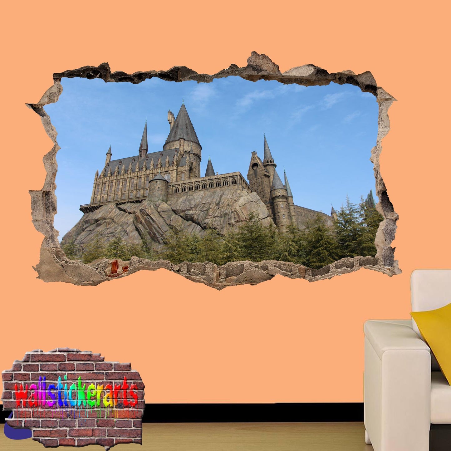 Harry Potter Hogwarts Castle 3D Torn Paper Effect Decal Wall
