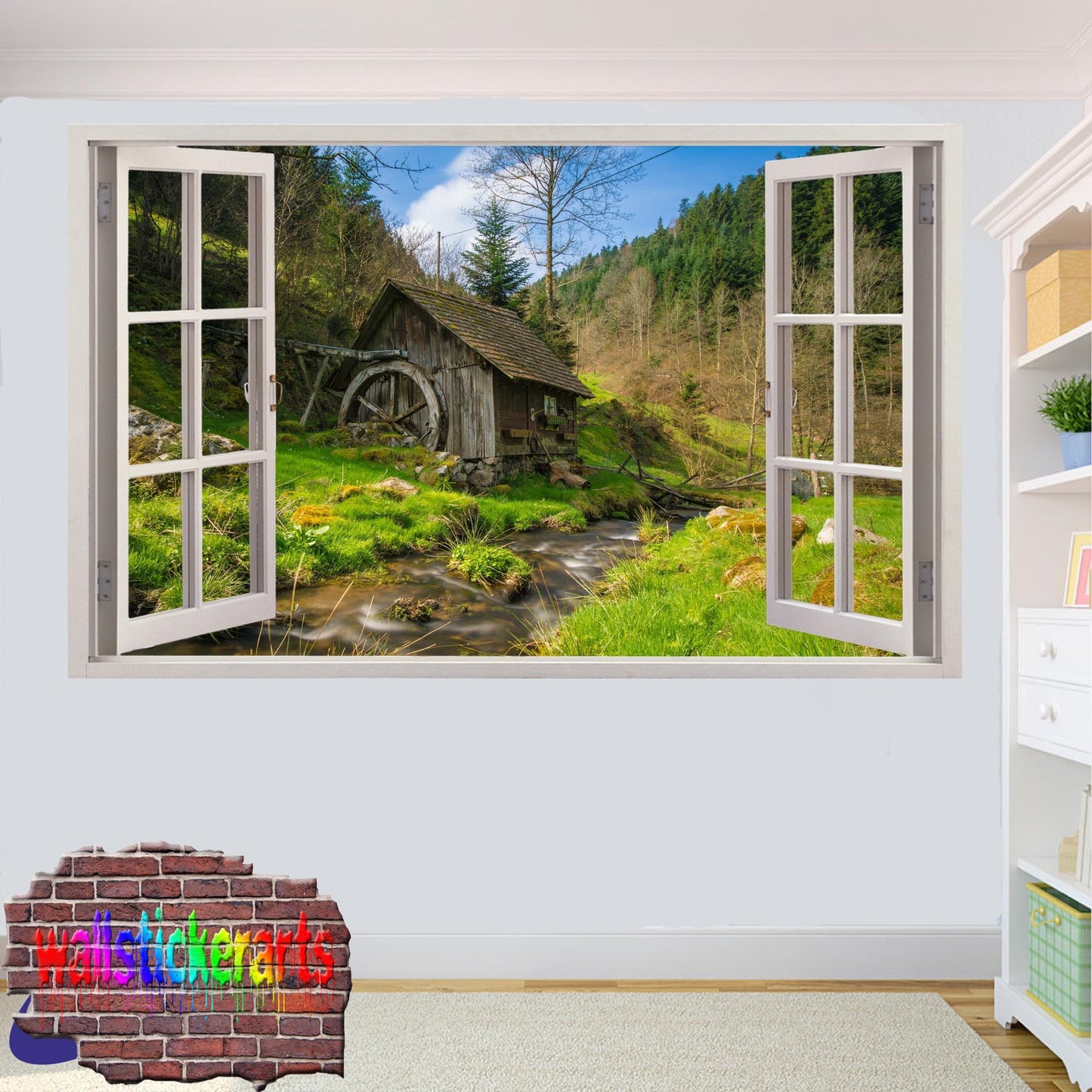 Old Mill House by River 3d Art Wall Sticker Mural Room Office Shop Decor Decal YJ4