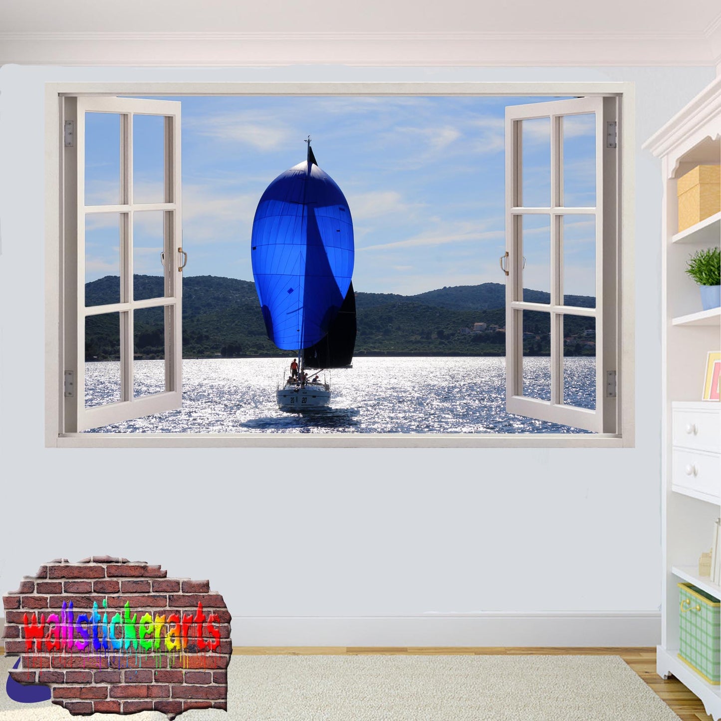 Sail Sailing Sports 3d Window Effect Wall Sticker Room Office Nursery Shop Decoration Decal Mural YJ5