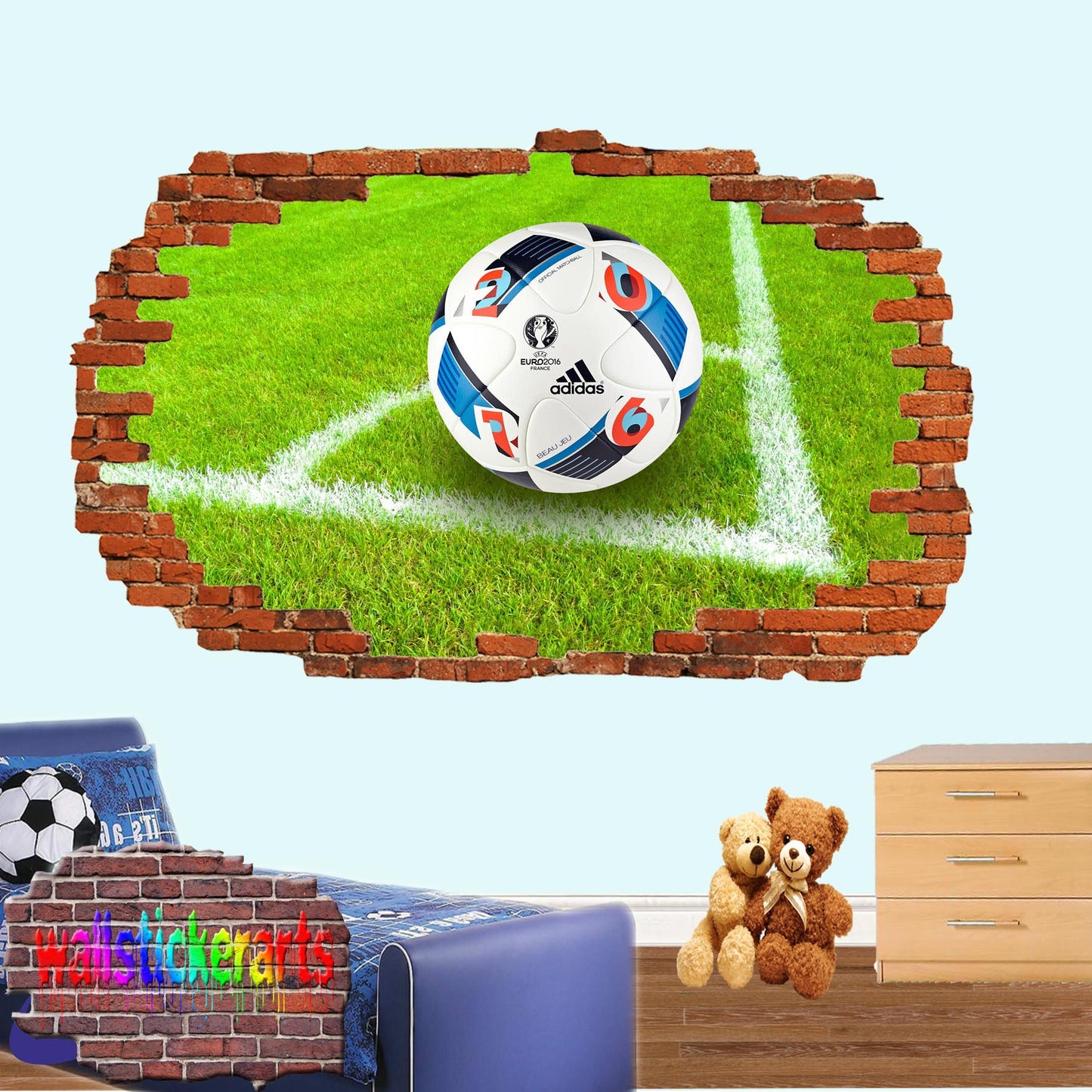 Football Corner Kick Sports 3d Smashed Effect Wall Sticker Room Office Nursery Shop Decoration Decal Mural YK1