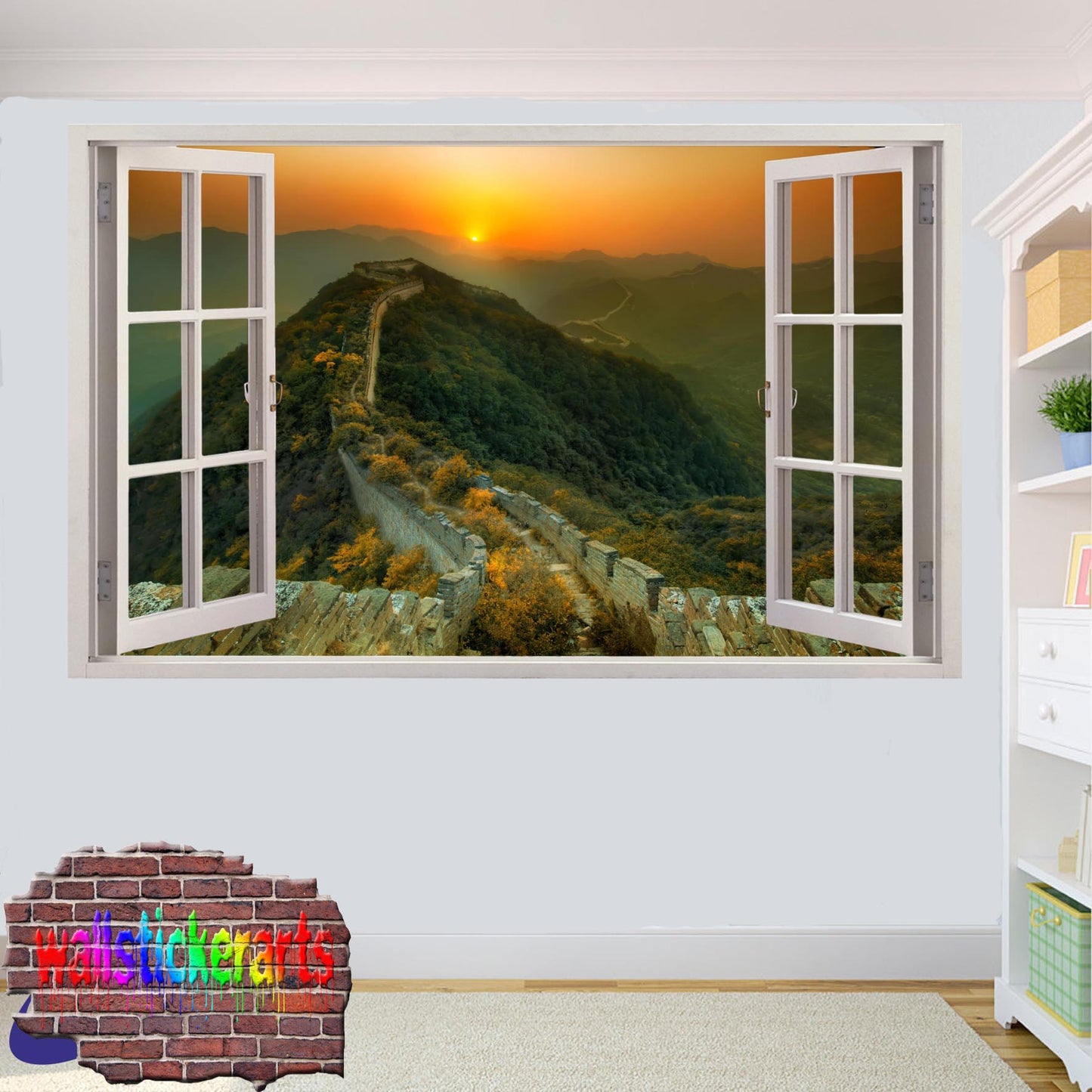 Great Wall China 3d Art Window Effect Wall Sticker Room Office Nursery Shop Decoration Decal Mural YL5