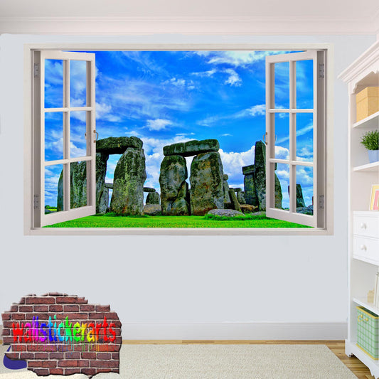 Stonehenge England 3d Art Window Effect Wall Sticker Room Office Nursery Shop Decoration Decal Mural YN8