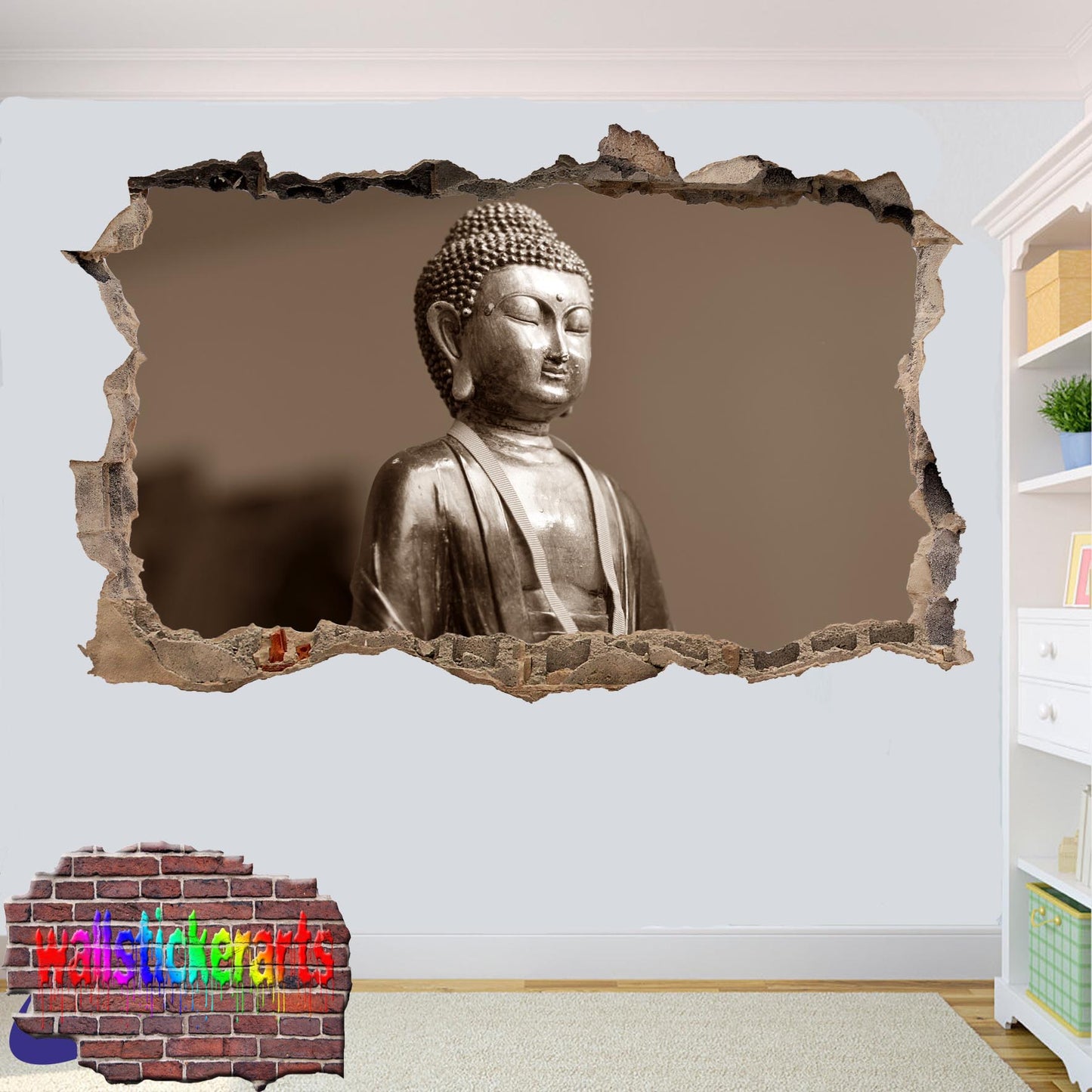 Buddhism Buddhist God 3d Art Smashed Effect Wall Sticker Room Office Nursery Shop Decoration Decal Mural YO0