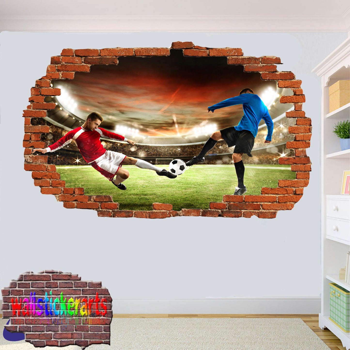 Football Players on Pitch Sports 3d Effect Wall Sticker Room Office Nursery Shop Decoration Decal Mural YO3